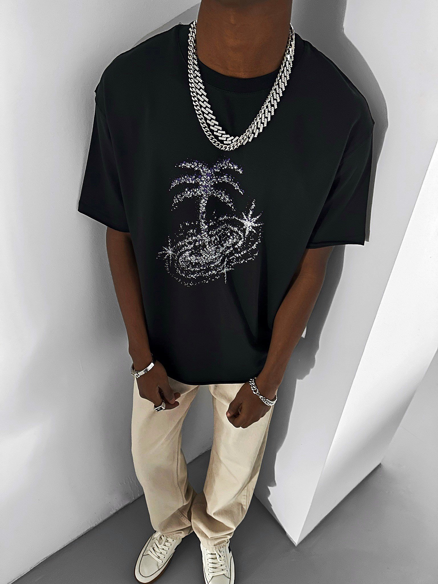 Erkek Relaxed Galaxy Oversize T-Shirt Siyah