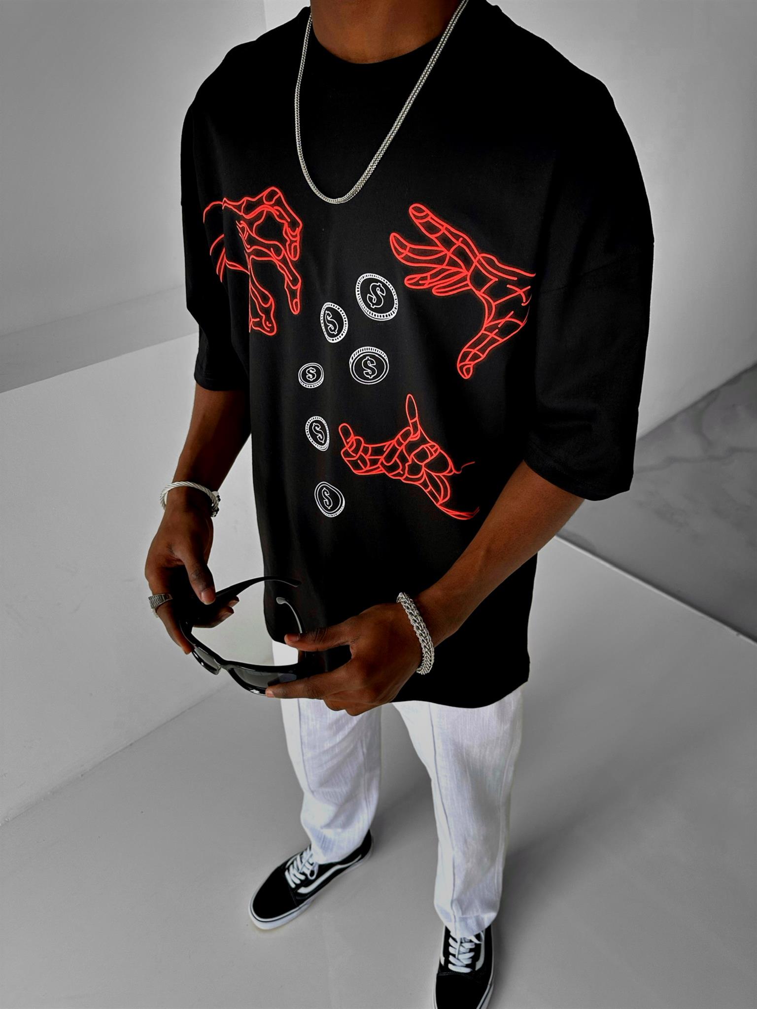 Erkek Lose Out Baskılı Oversize T-Shirt Siyah