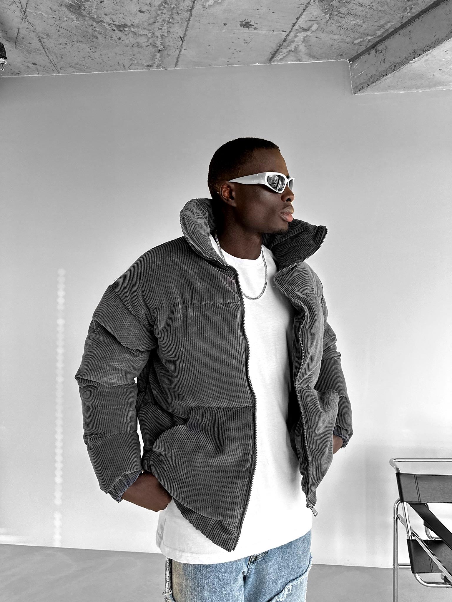 Erkek Dolgulu Fitilli Kadife Mont Füme