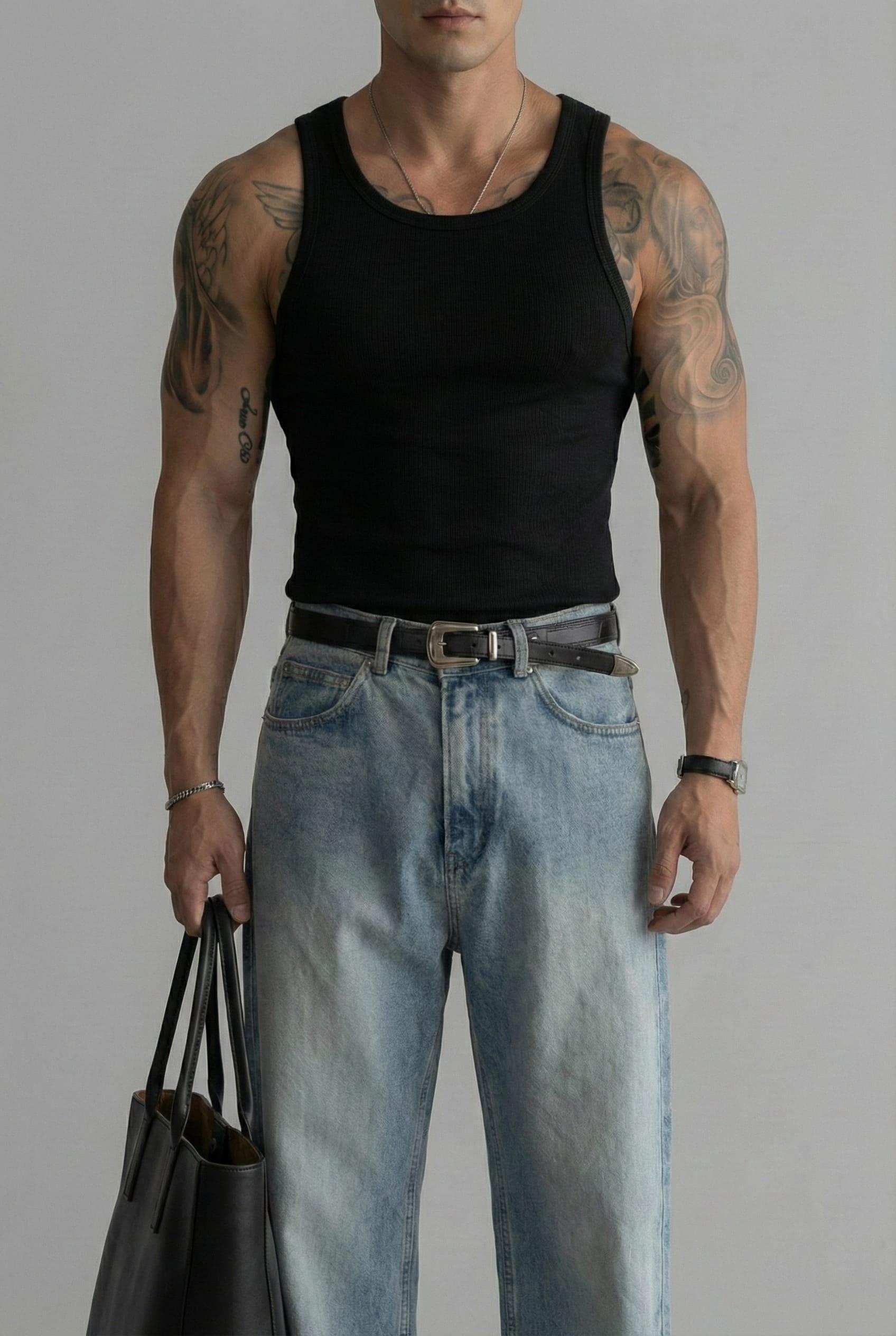 Erkek %100 Pamuklu Basic Fitilli Sporcu Atlet 3lu Set Siyah