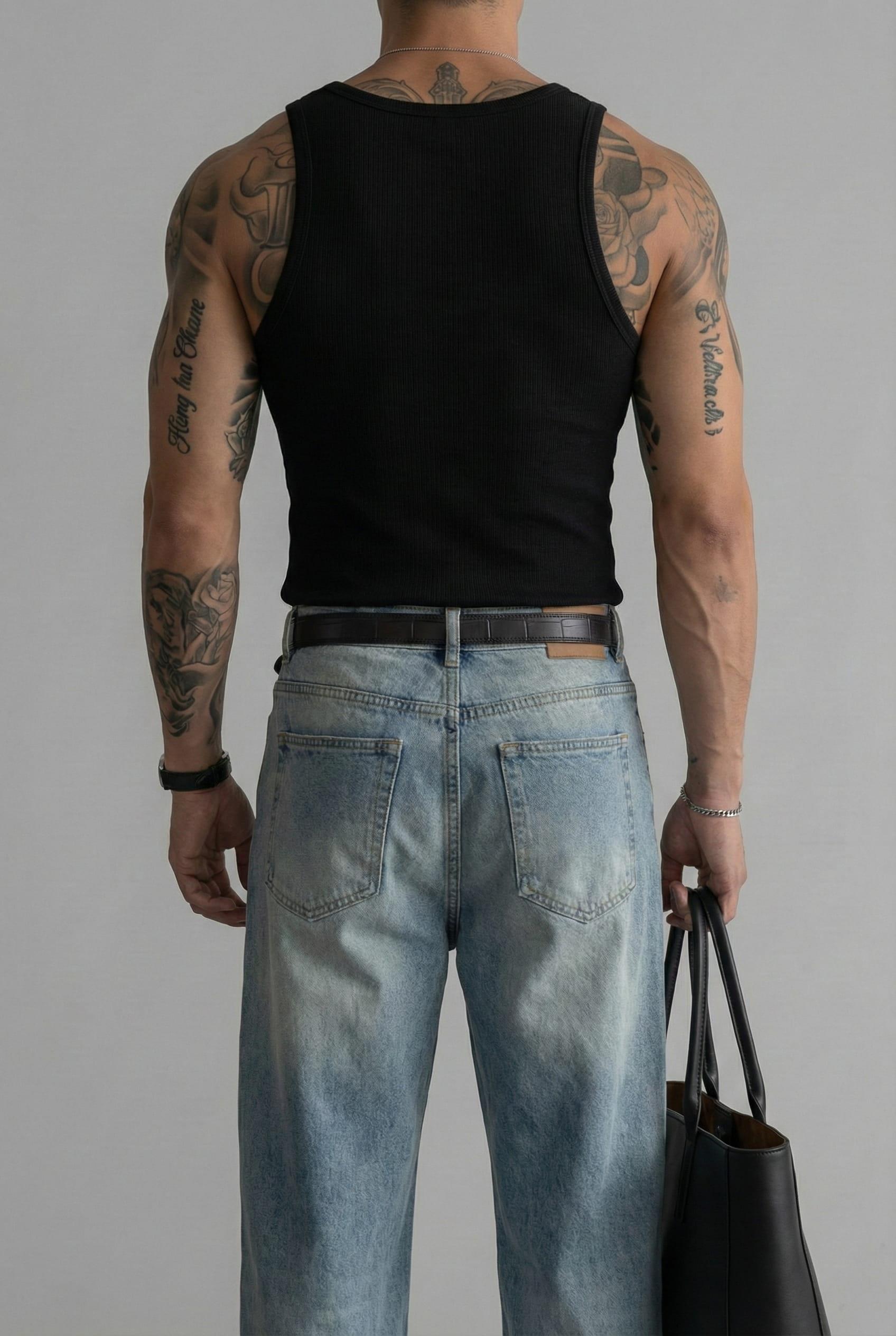 Erkek %100 Pamuklu Basic Fitilli Sporcu Atlet 3lu Set Siyah