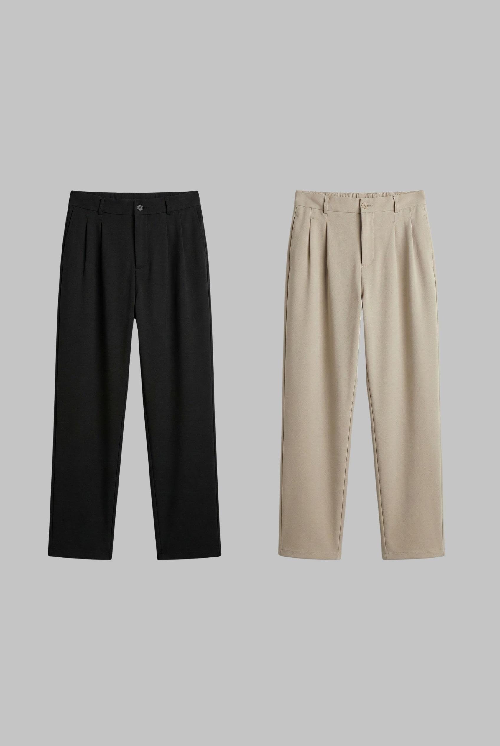 Erkek Baggy Fit 2Li Kumaş Pantolon Siyah Bej