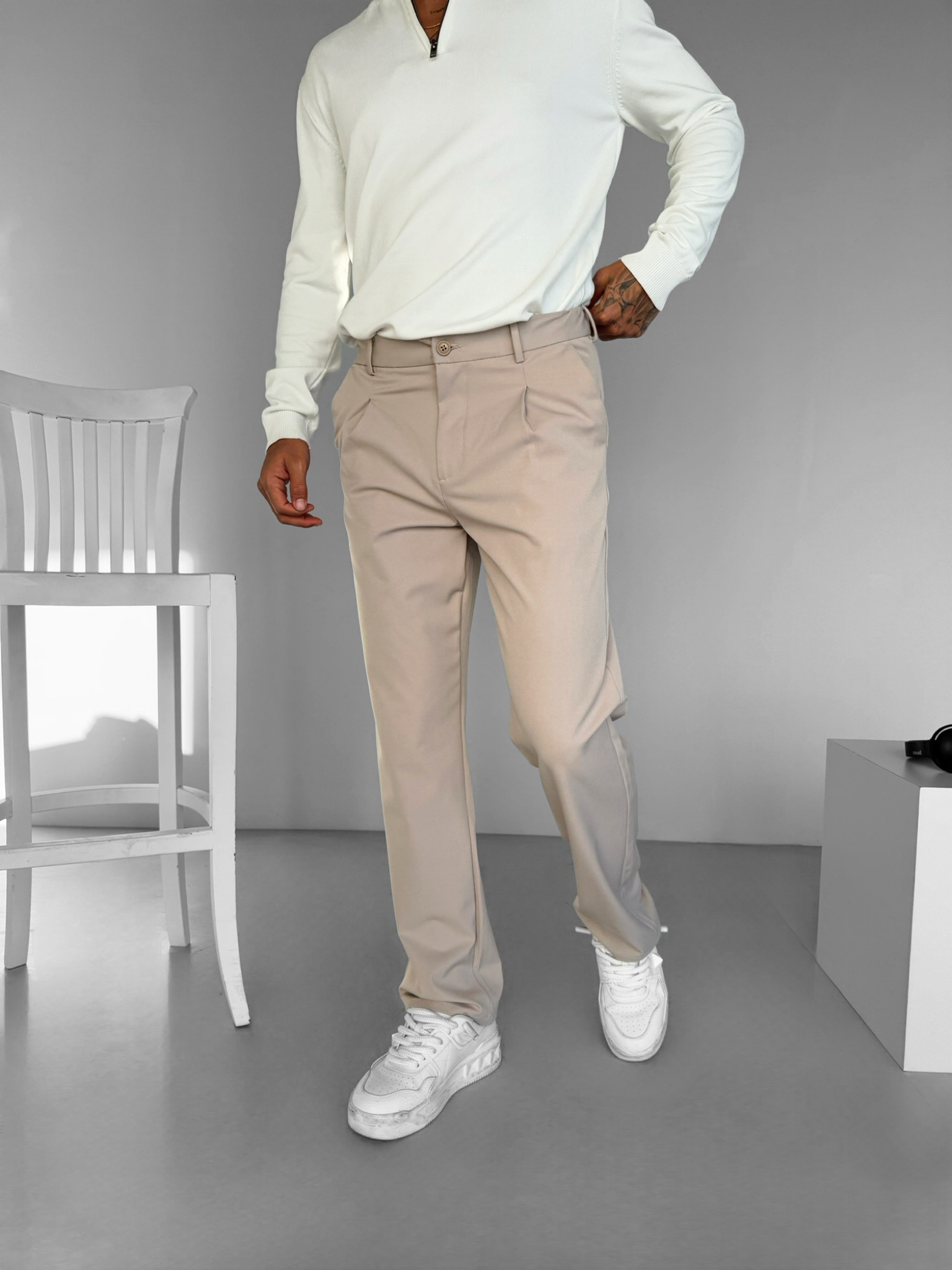 Erkek Baggy Fit Beli Lastikli Rahat Pantolon Bej