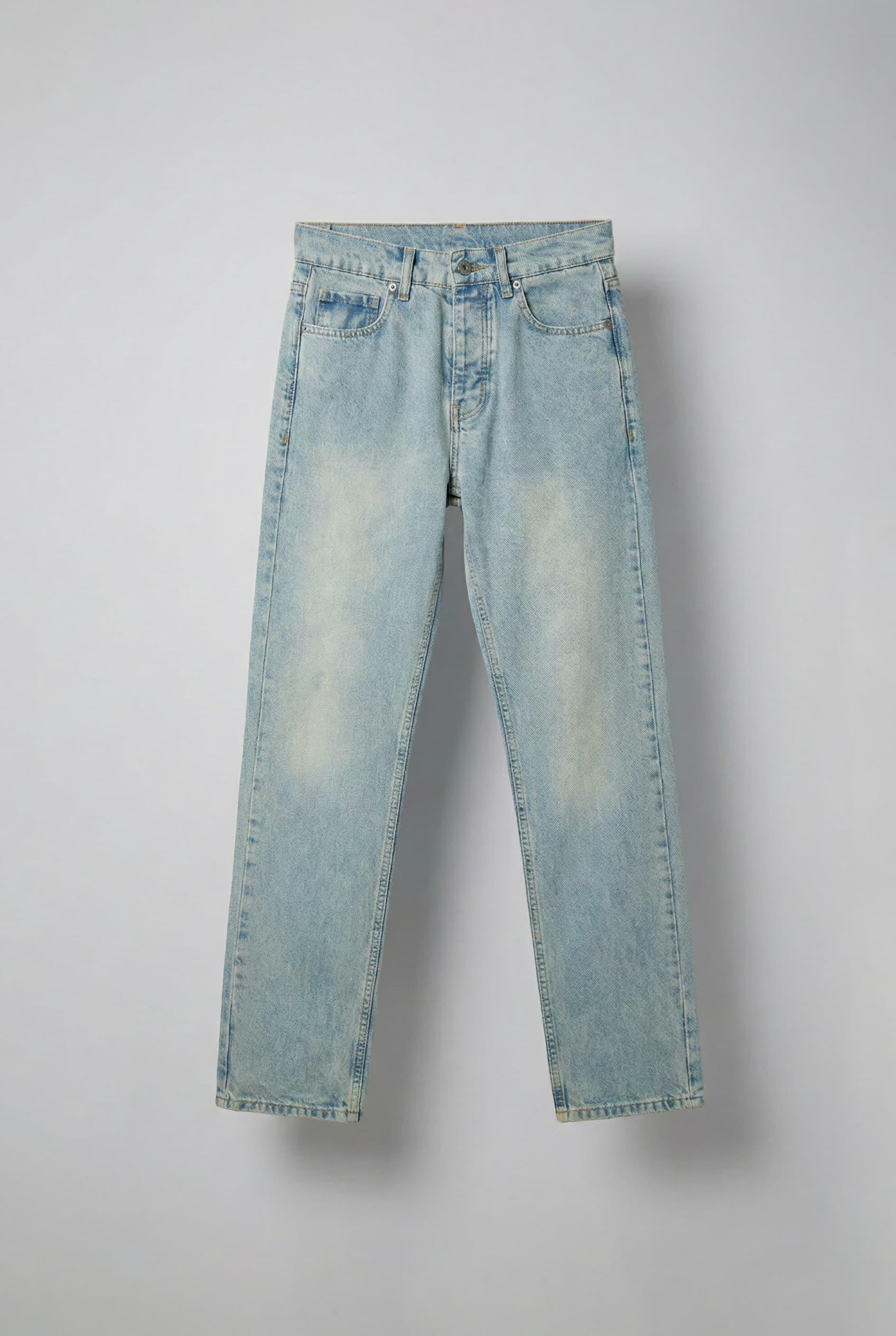 Erkek Baggy Fit Eskitilmiş Jean Pantolon Buz Mavi