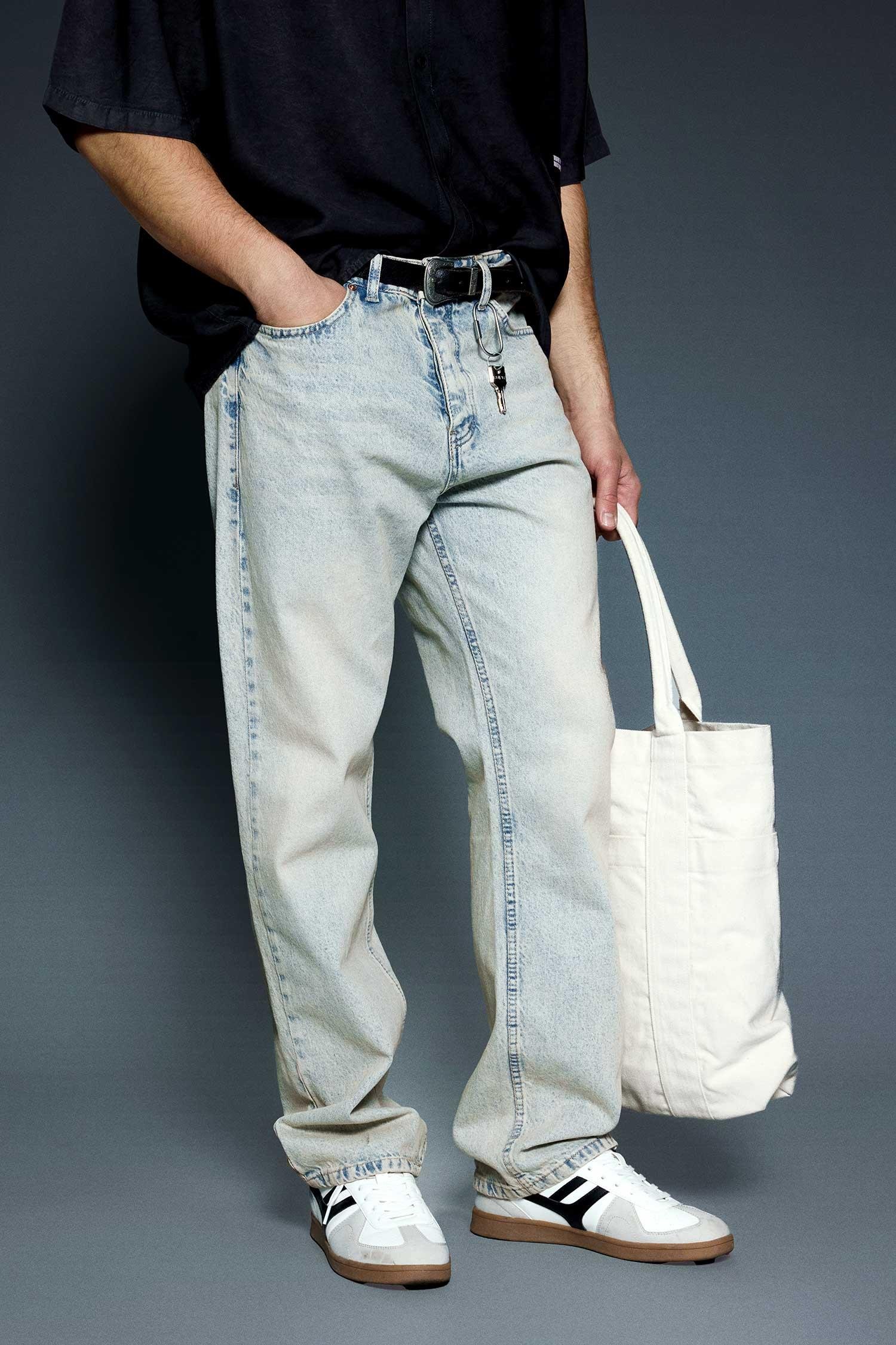 Erkek Baggy Fit Jean Açık Mavi