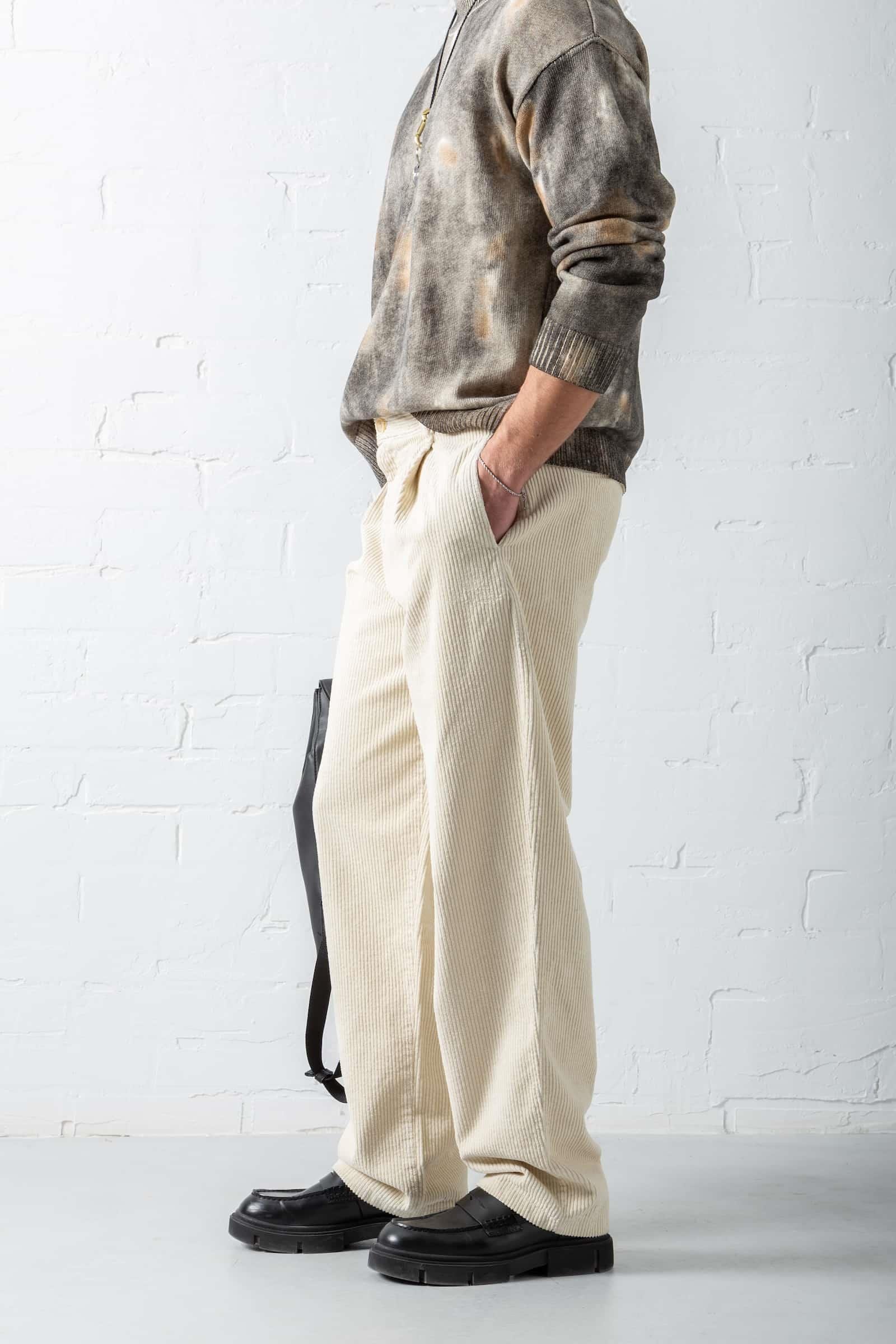 Erkek Baggy Fit Kadife Pantolon Krem