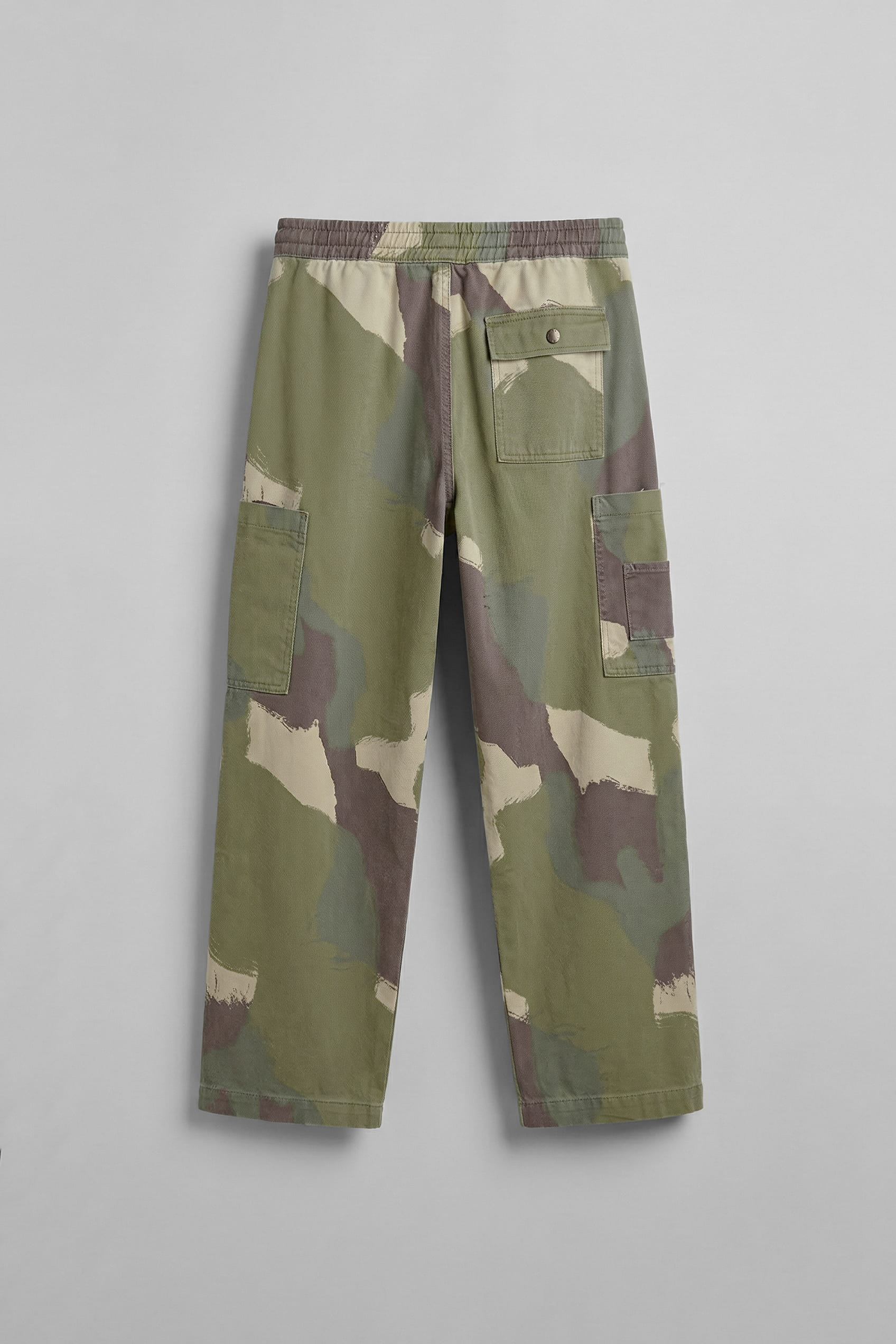 Erkek Baggy Fit Kamuflajlı Kargo Cepli Jean Pantolon Yeşil