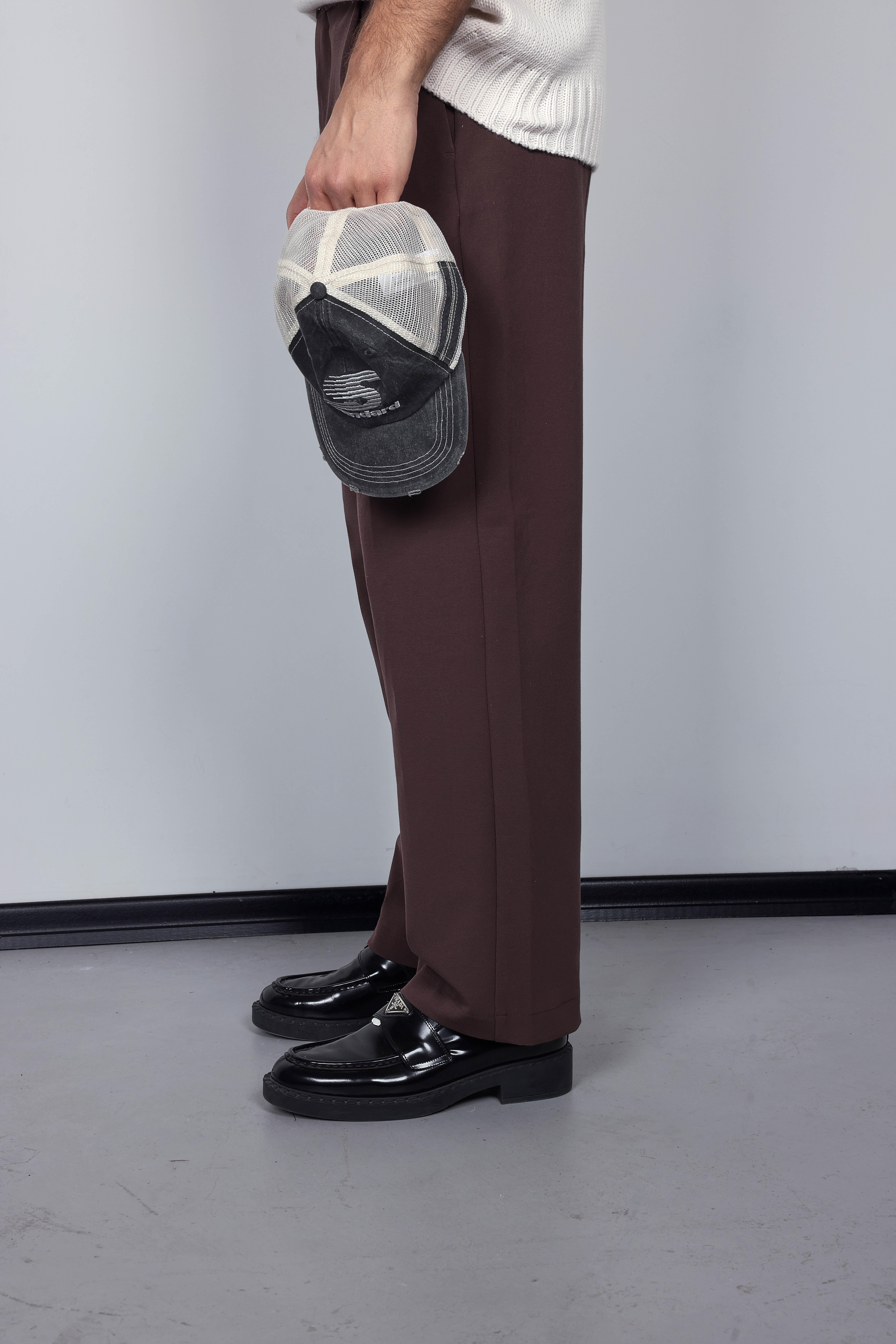 Erkek Baggy Fit Kumaş Pantolon Kahve