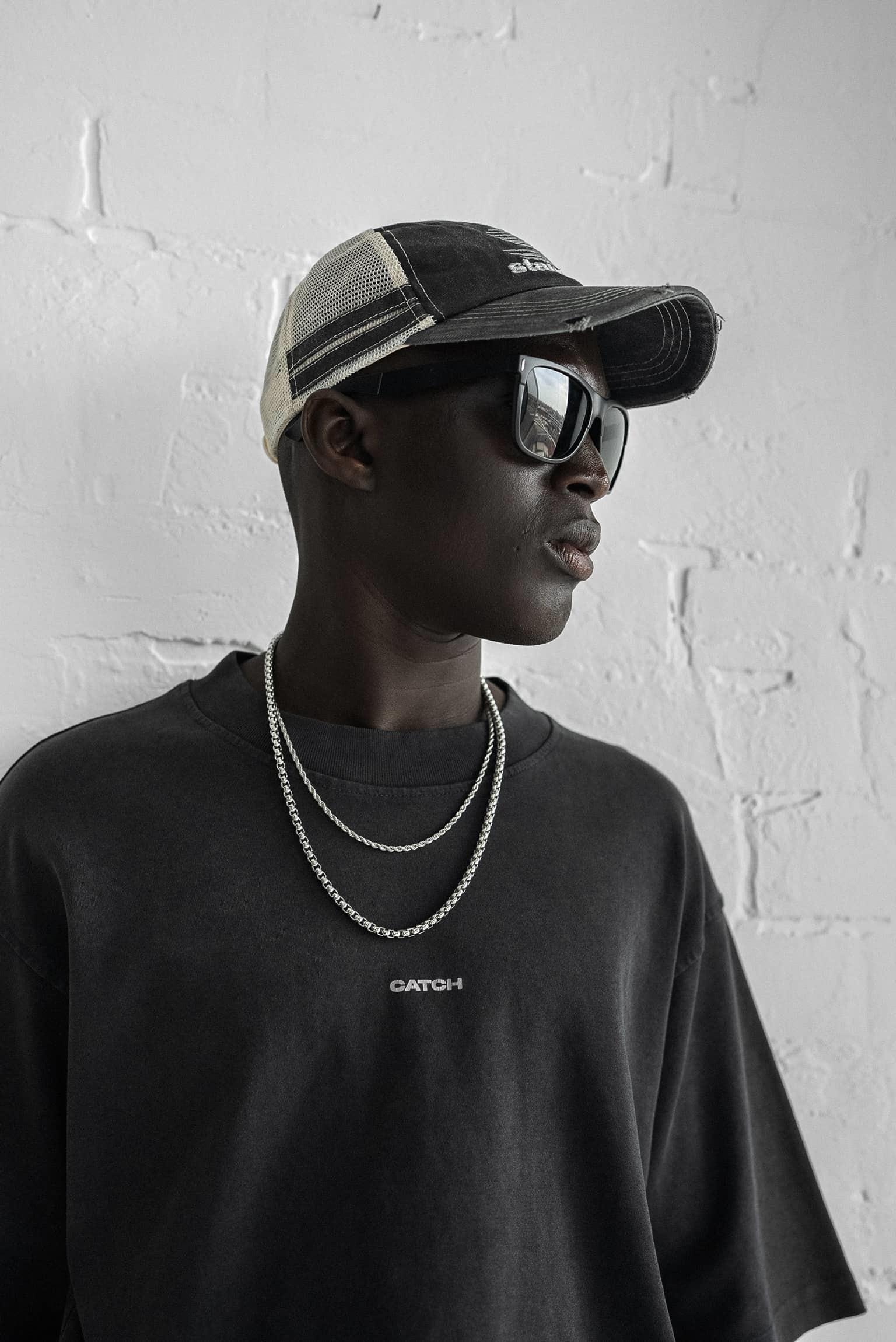 Erkek Catch Minimal Baskılı Oversize T-Shirt Siyah