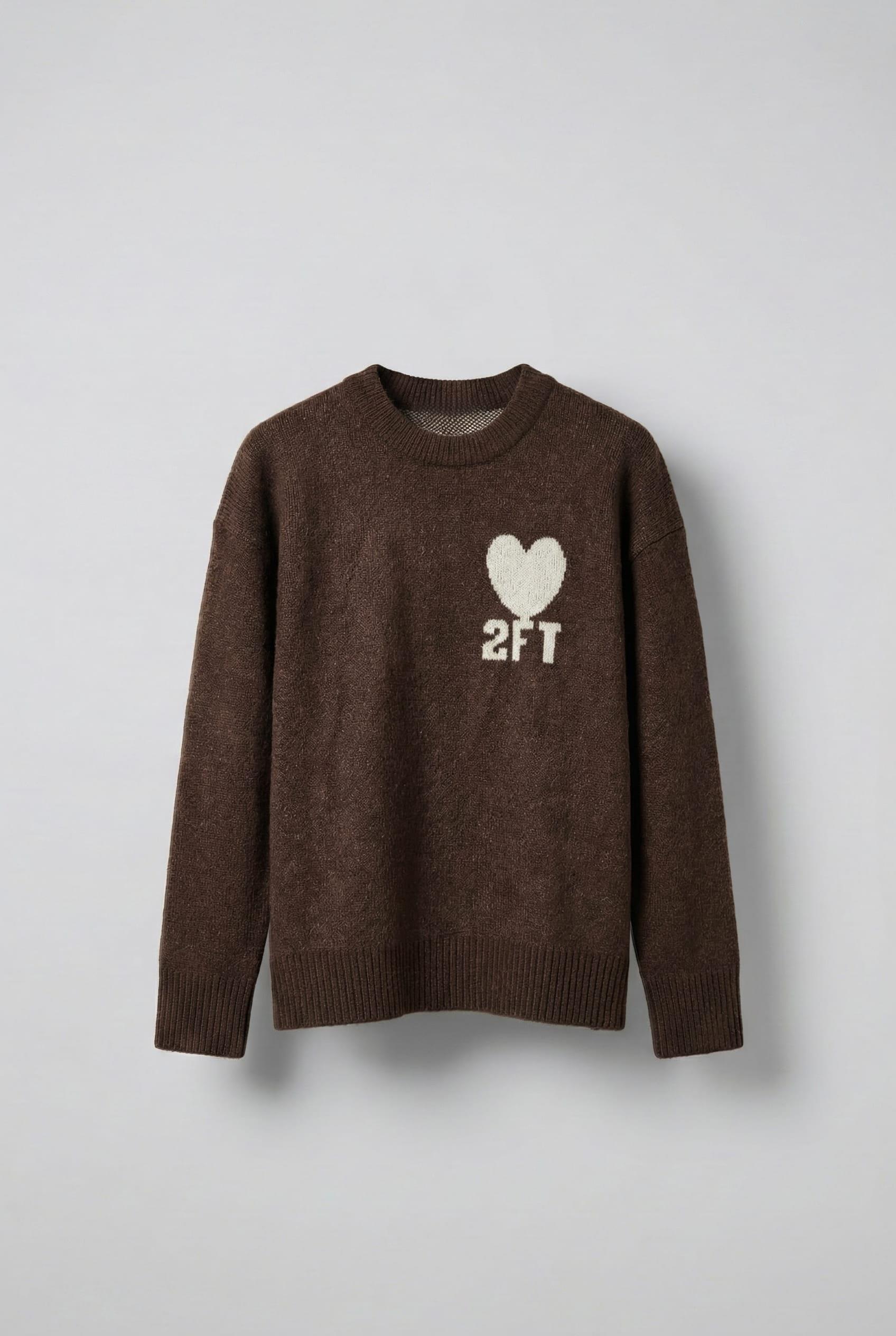 Erkek Desenli Oversize Triko Kazak Kahverengi