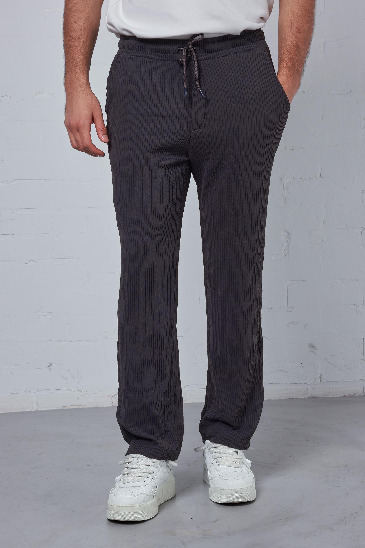 Erkek Fitilli Baggy Fit Rahat Eşofman Antrasit