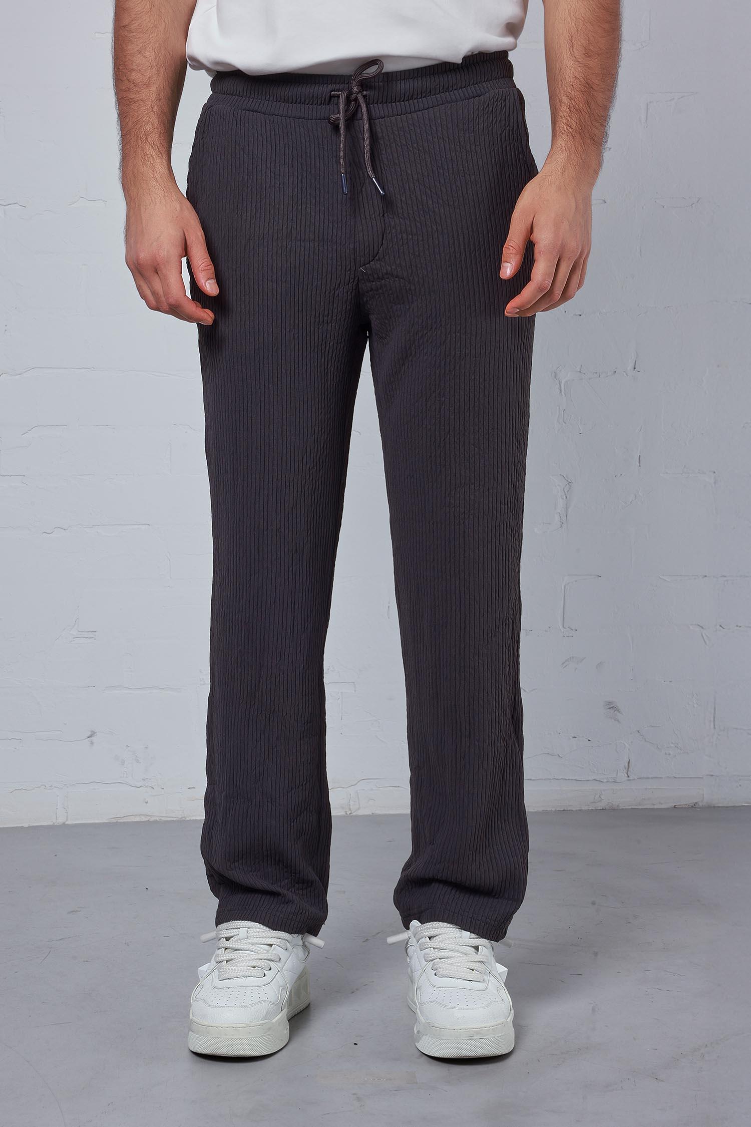 Erkek Fitilli Baggy Fit Rahat Eşofman Antrasit