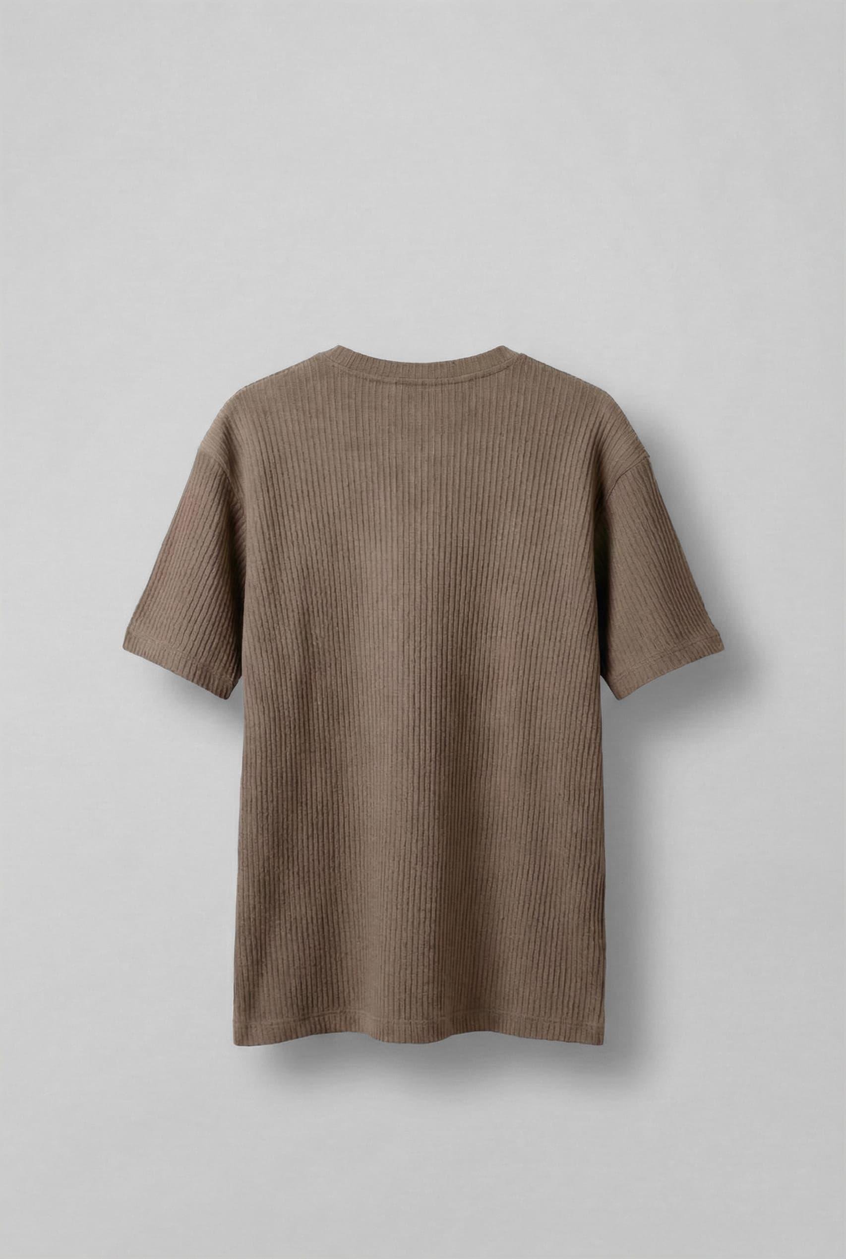 Erkek Fitilli Yıkamalı Renk Geçişli Oversize T-Shirt Kahve Beyaz