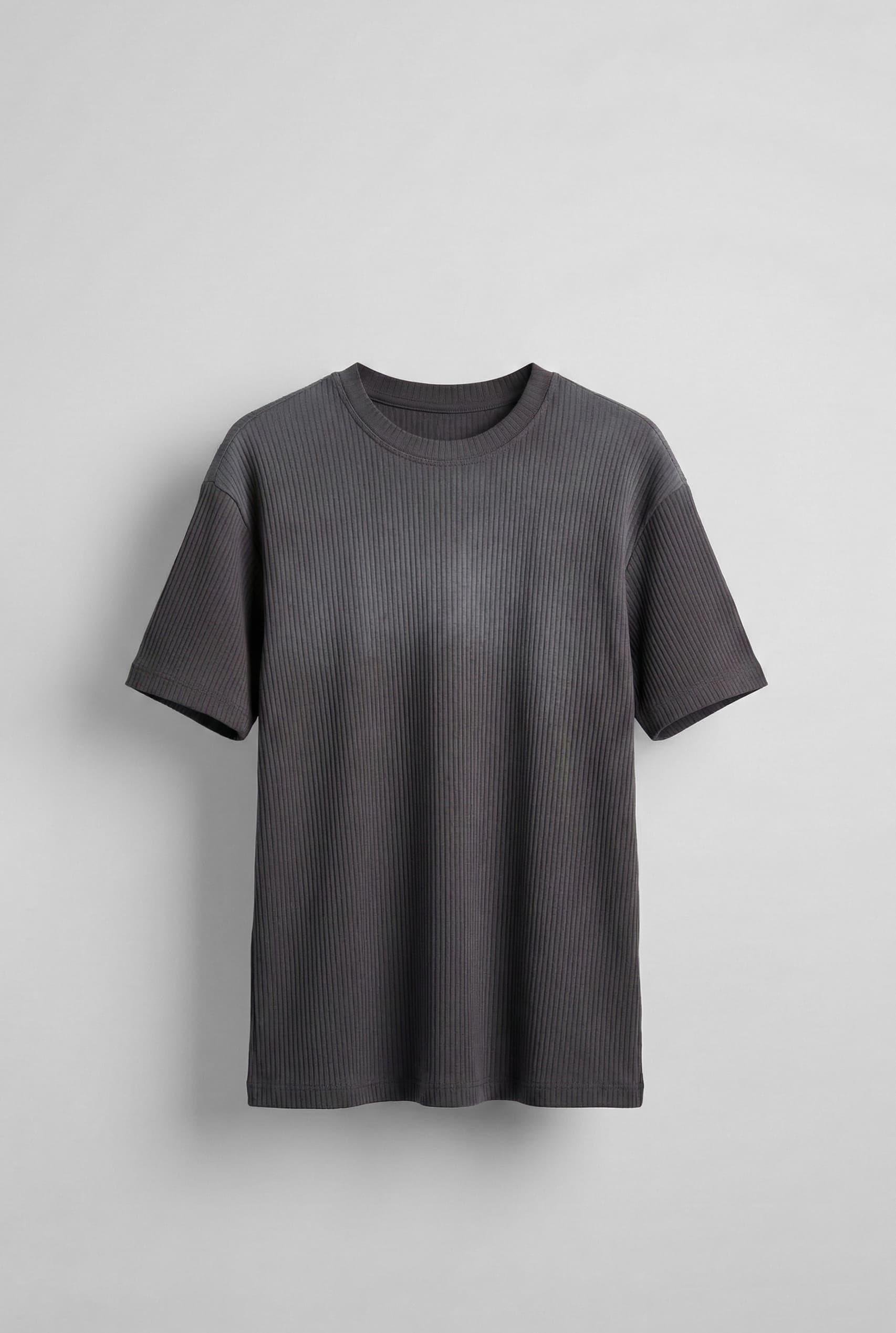 Erkek Fitilli Yıkamalı Renk Geçişli Oversize T-Shirt Antrasit Beyaz