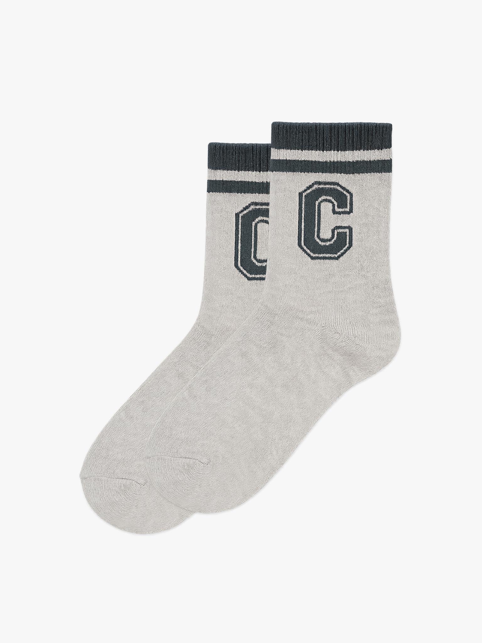 Erkek Harf Detaylı Soket Çorap Gri Melanj