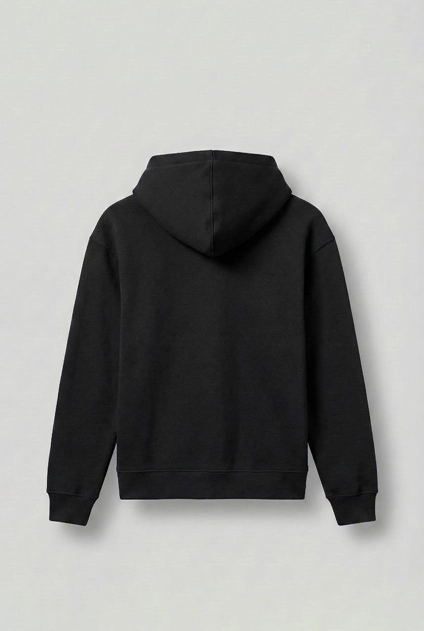 Erkek Kabartmalı Baskılı Kapüşonlu Hoodie Siyah