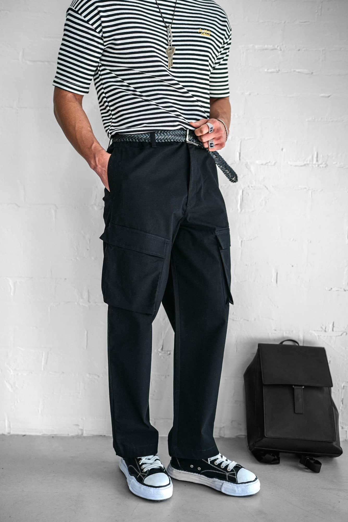 Erkek Kargo Cepli Esnek Baggy Pantolon Siyah