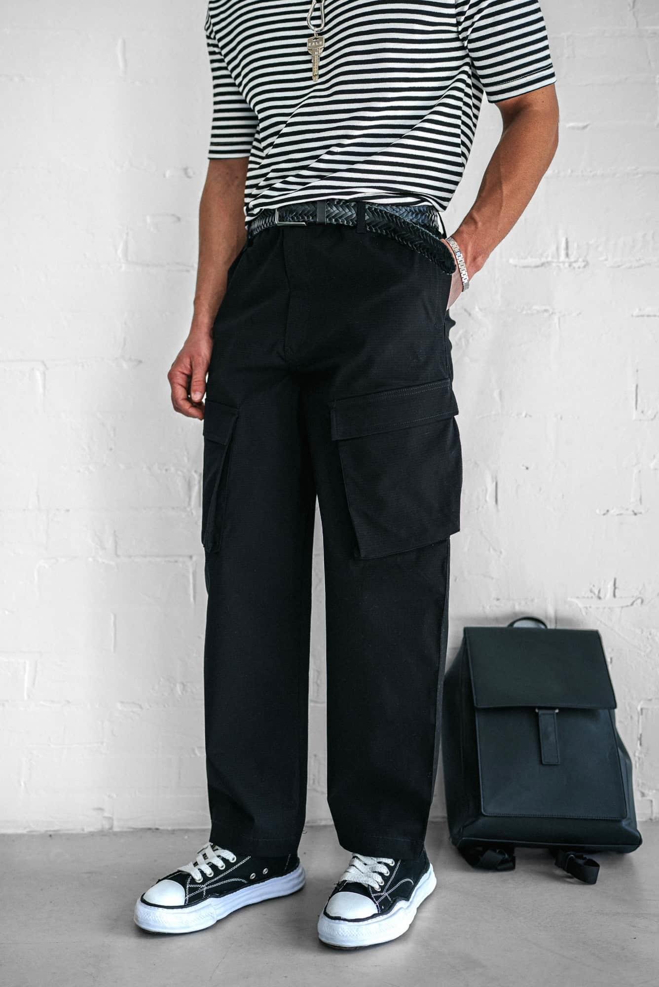 Erkek Kargo Cepli Esnek Baggy Pantolon Siyah