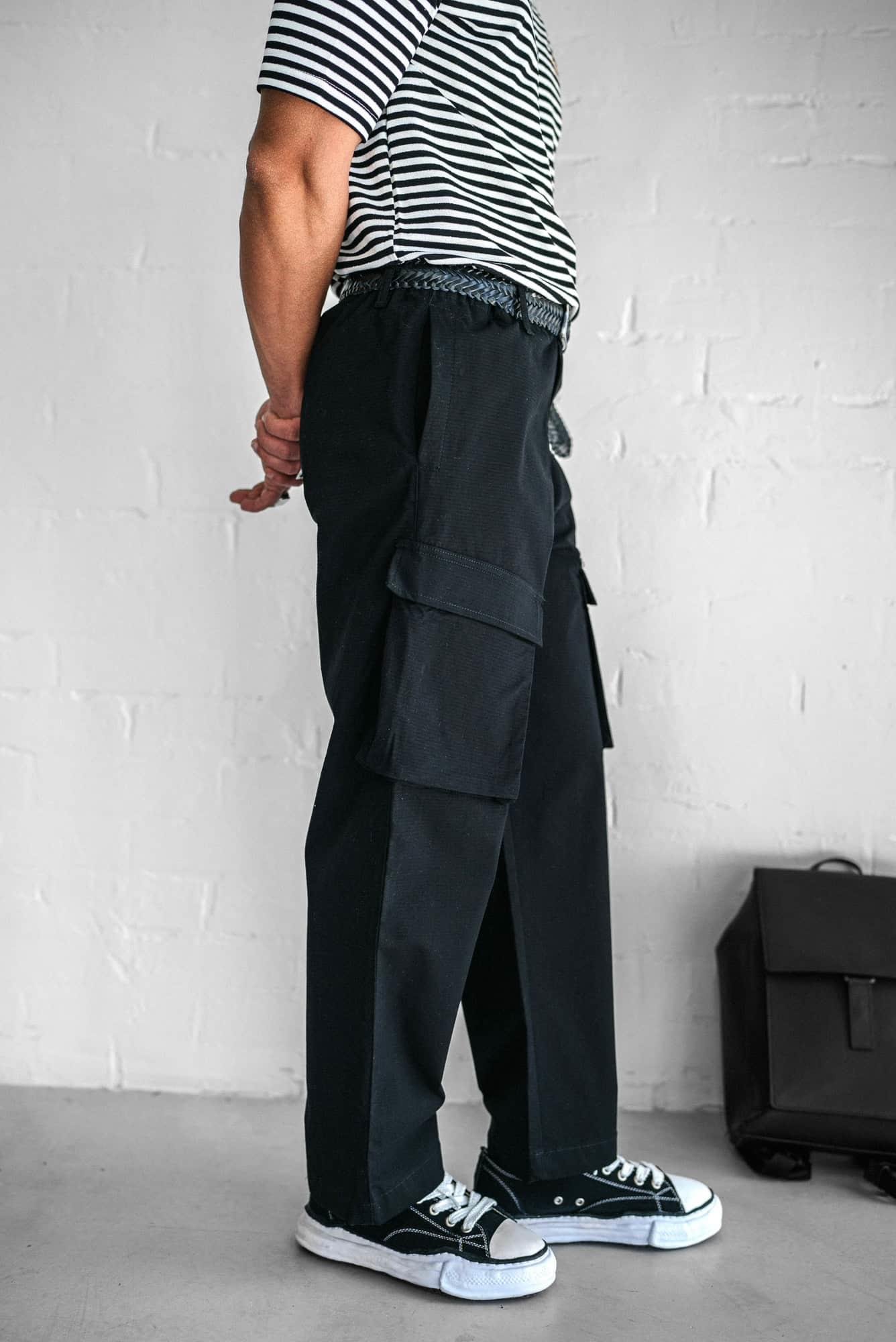 Erkek Kargo Cepli Esnek Baggy Pantolon Siyah