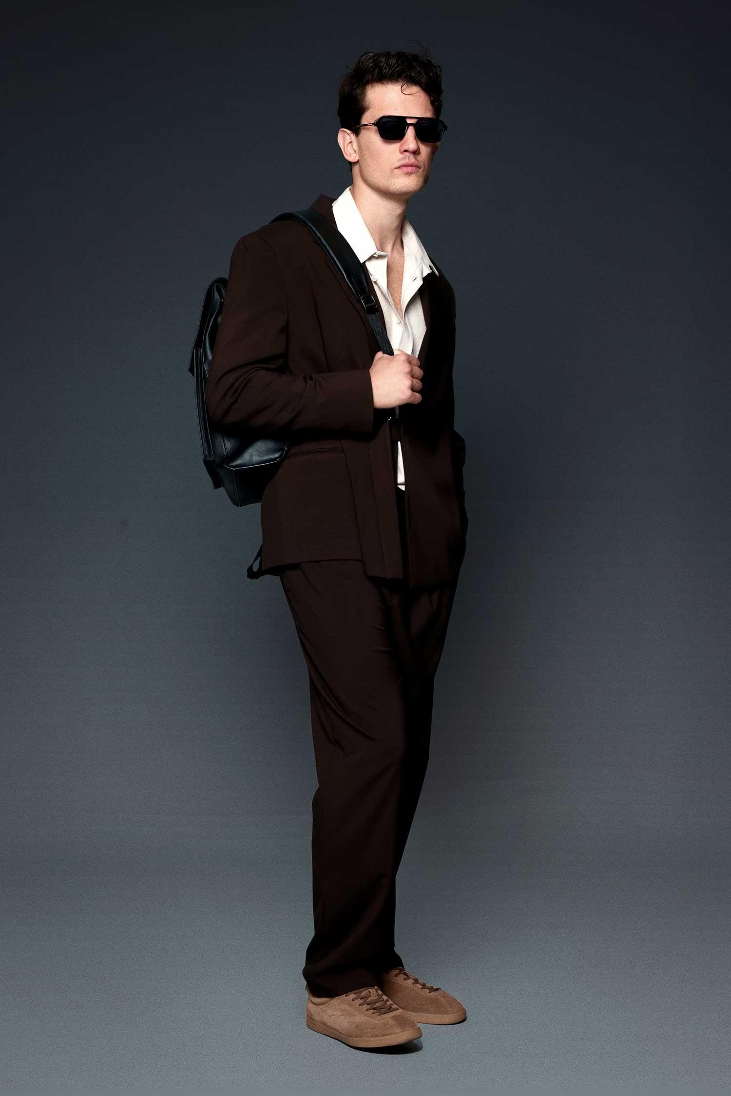 Erkek Kemerli Oversize Takım Elbise Kahve