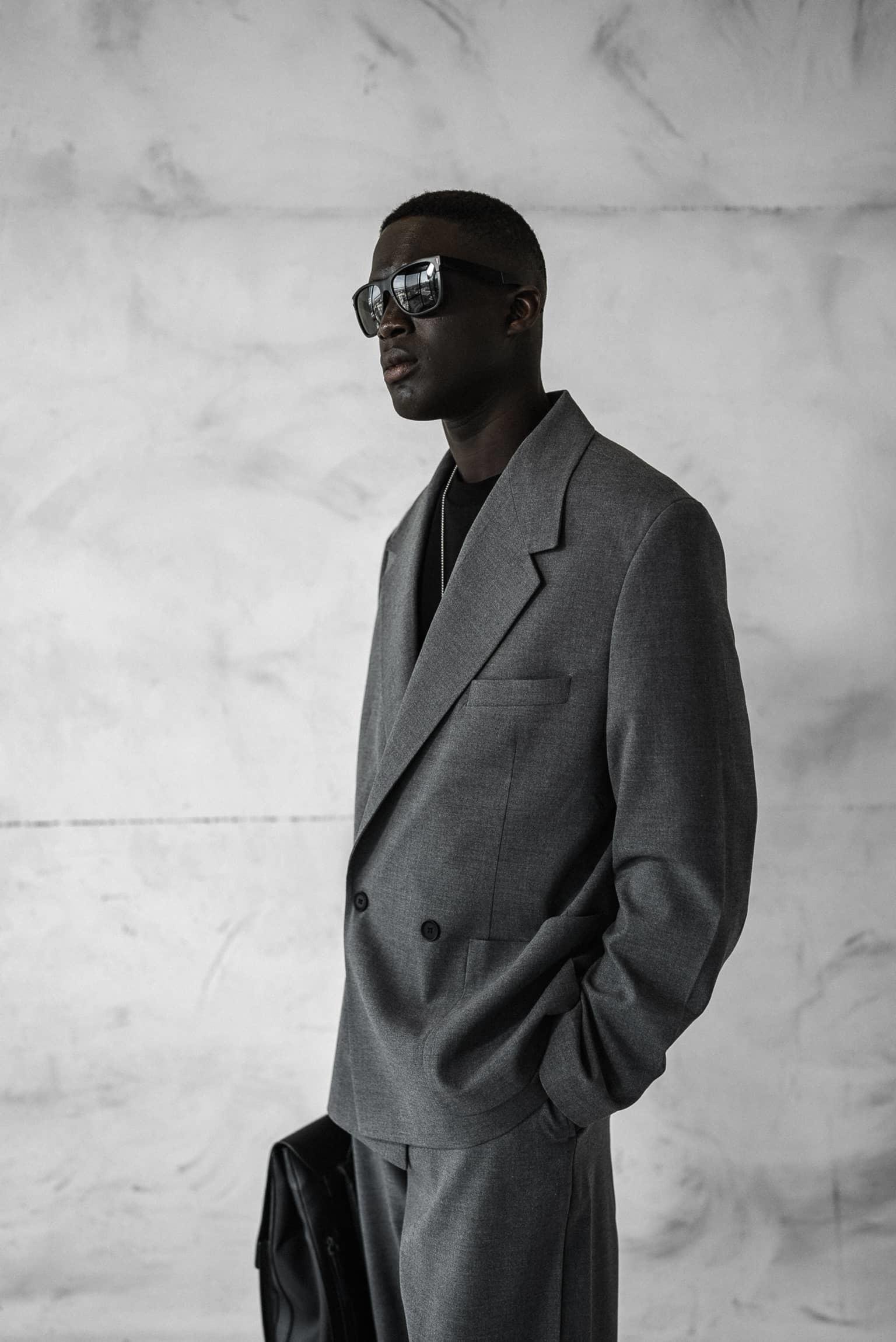 Erkek Kruvaze Düğmeli Oversize Takım Elbise Gri