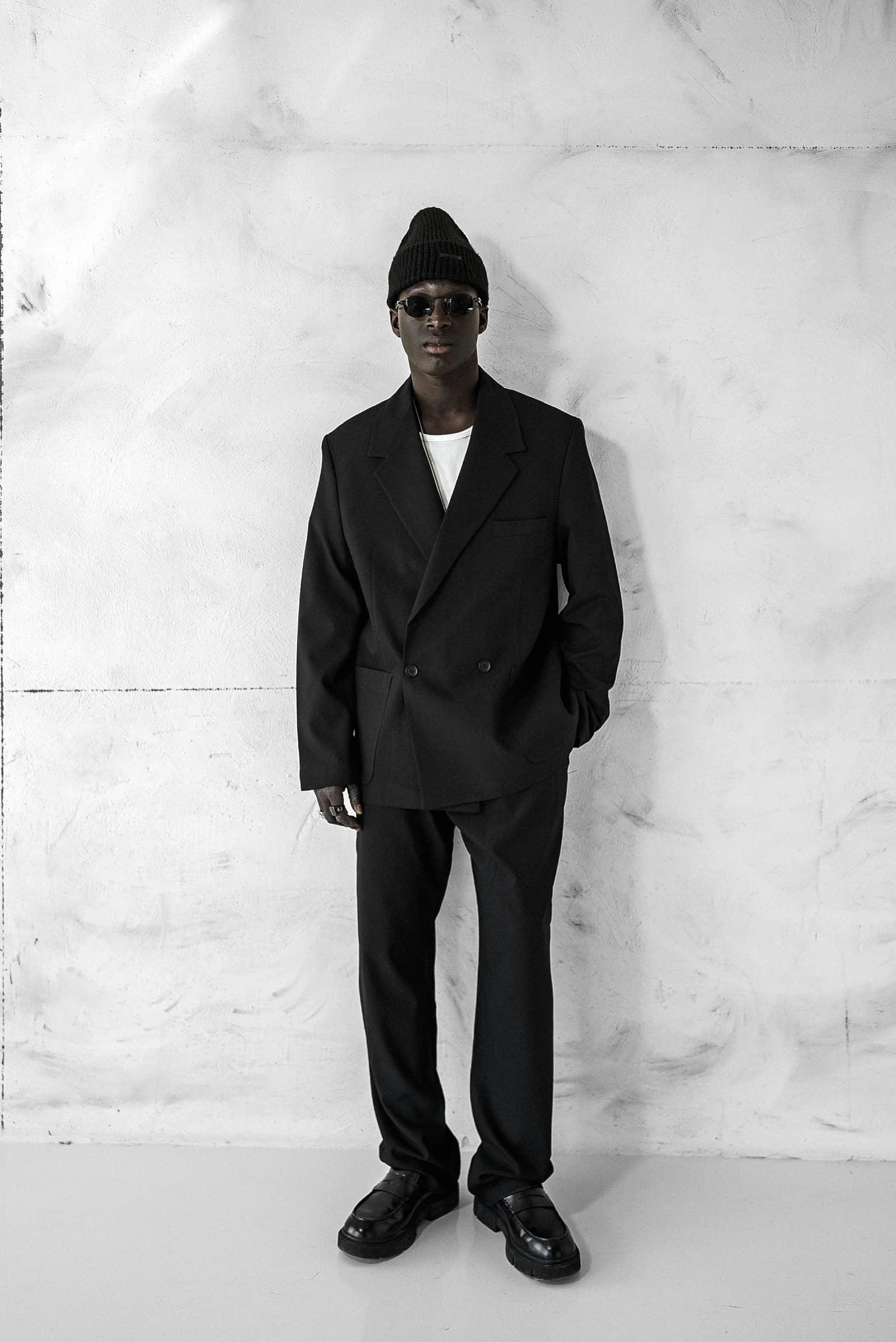 Erkek Kruvaze Düğmeli Oversize Takım Elbise Siyah