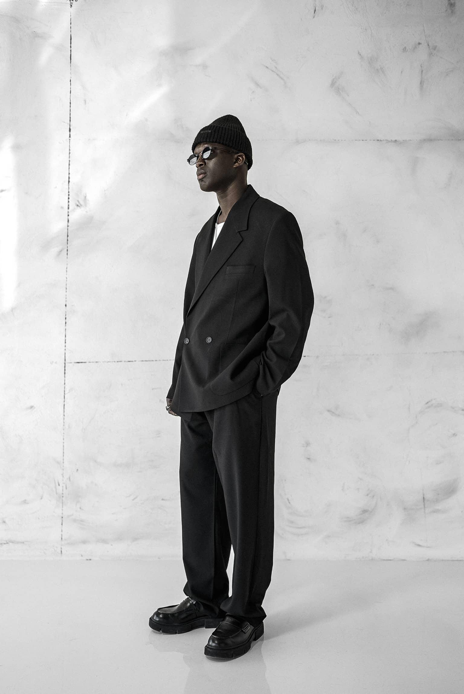 Erkek Kruvaze Düğmeli Oversize Takım Elbise Siyah