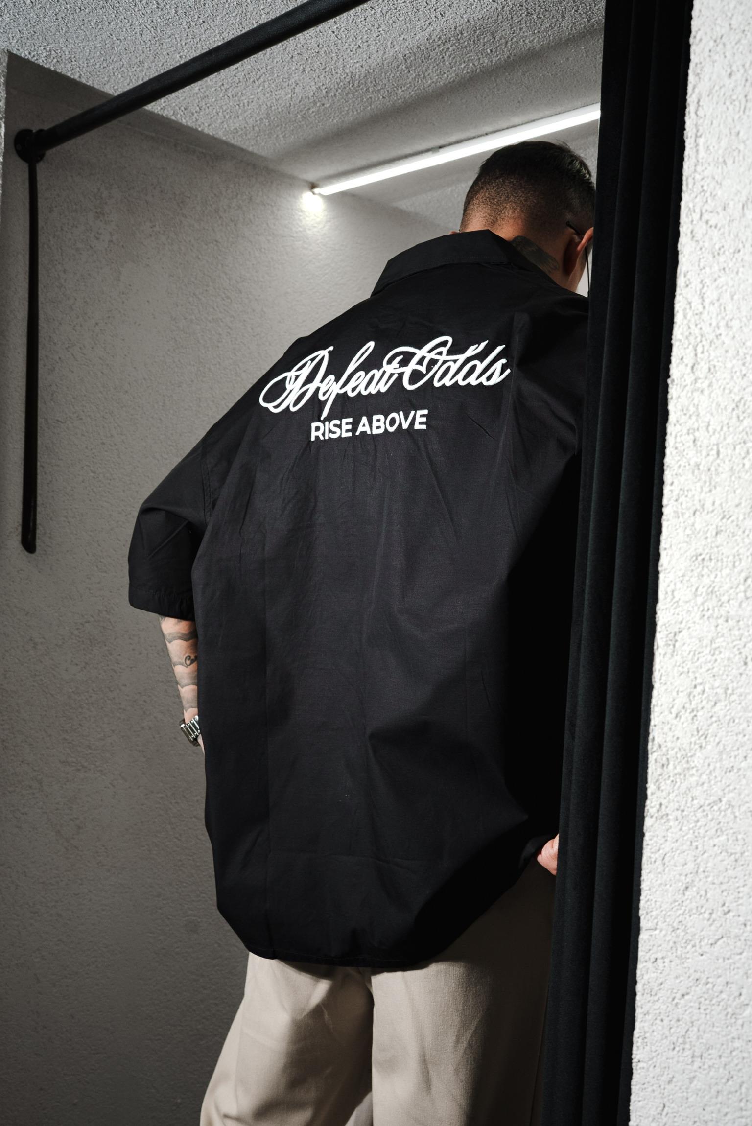 Erkek Nakışlı Kısa Kollu Oversize Gömlek Siyah