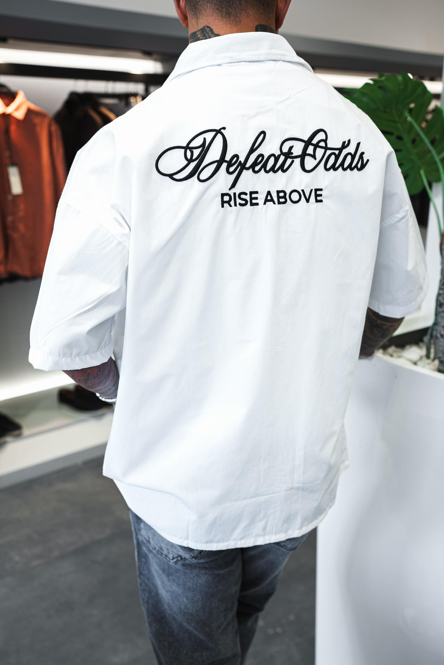 Erkek Nakışlı Kısa Kollu Oversize Gömlek Beyaz