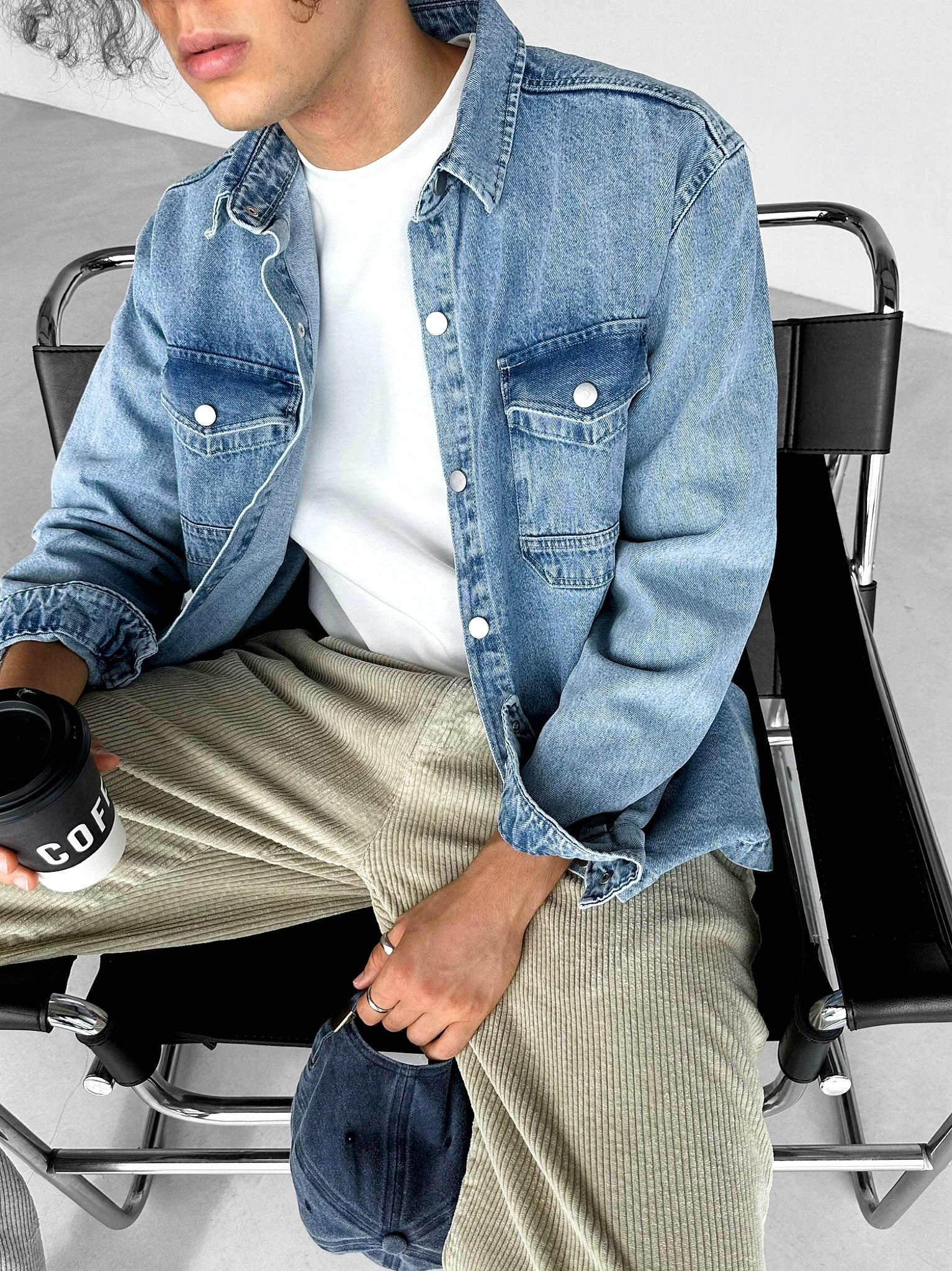 Erkek Önü Cepli Premium Denim Gömlek Lacivert