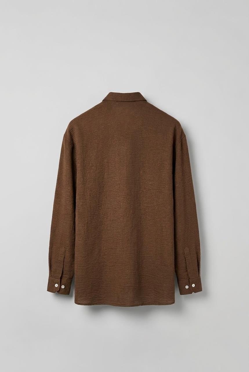 Erkek Oversize Basic Rahat Gömlek Kahverengi