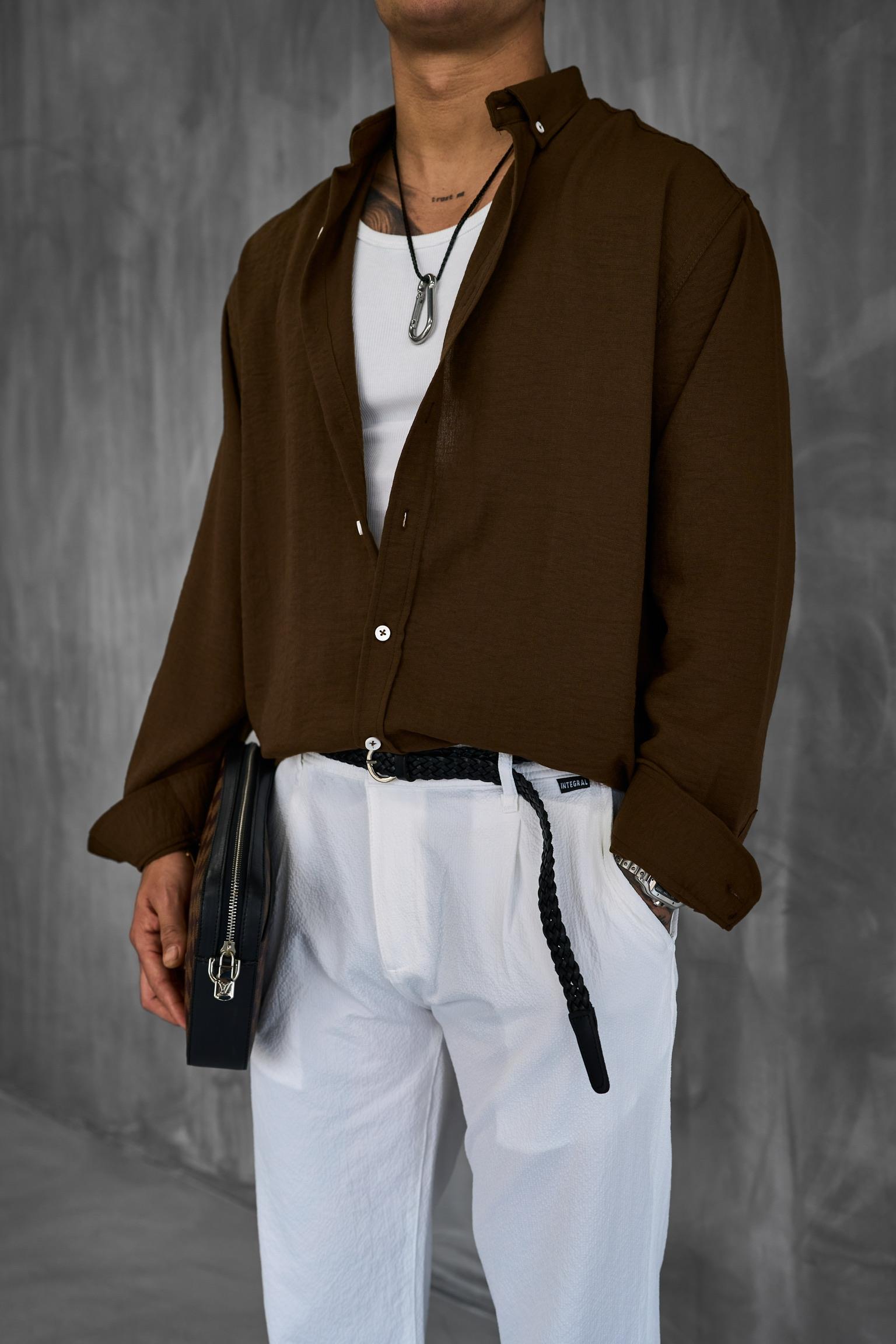 Erkek Oversize Basic Rahat Gömlek Kahverengi