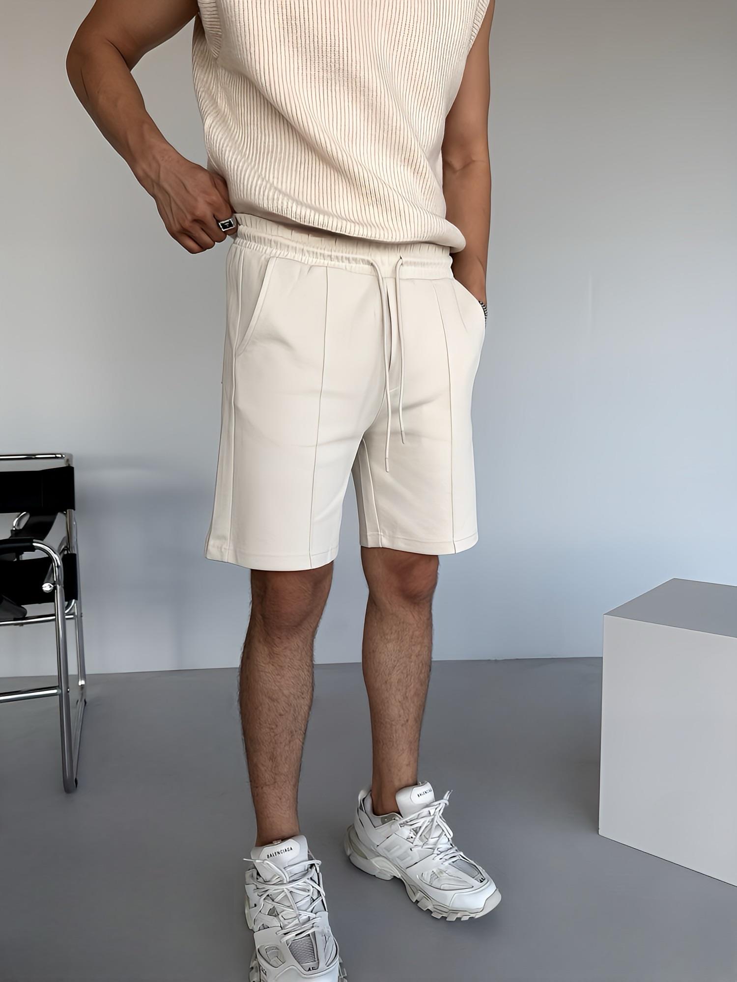 Erkek Oversize Beli Lastikli Şort Bej