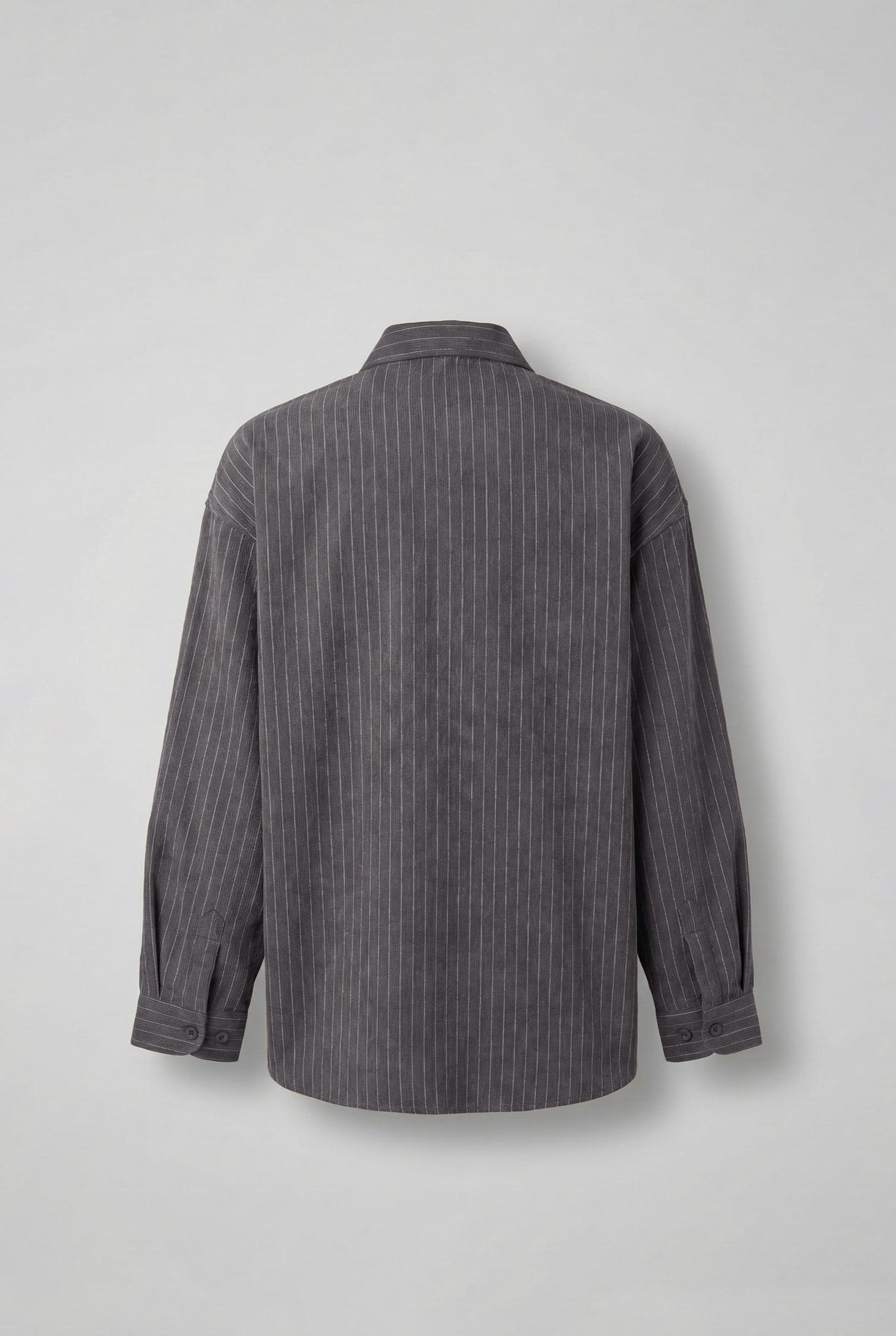 Erkek Oversize Çizgili Uzun Kollu Gömlek Antrasit