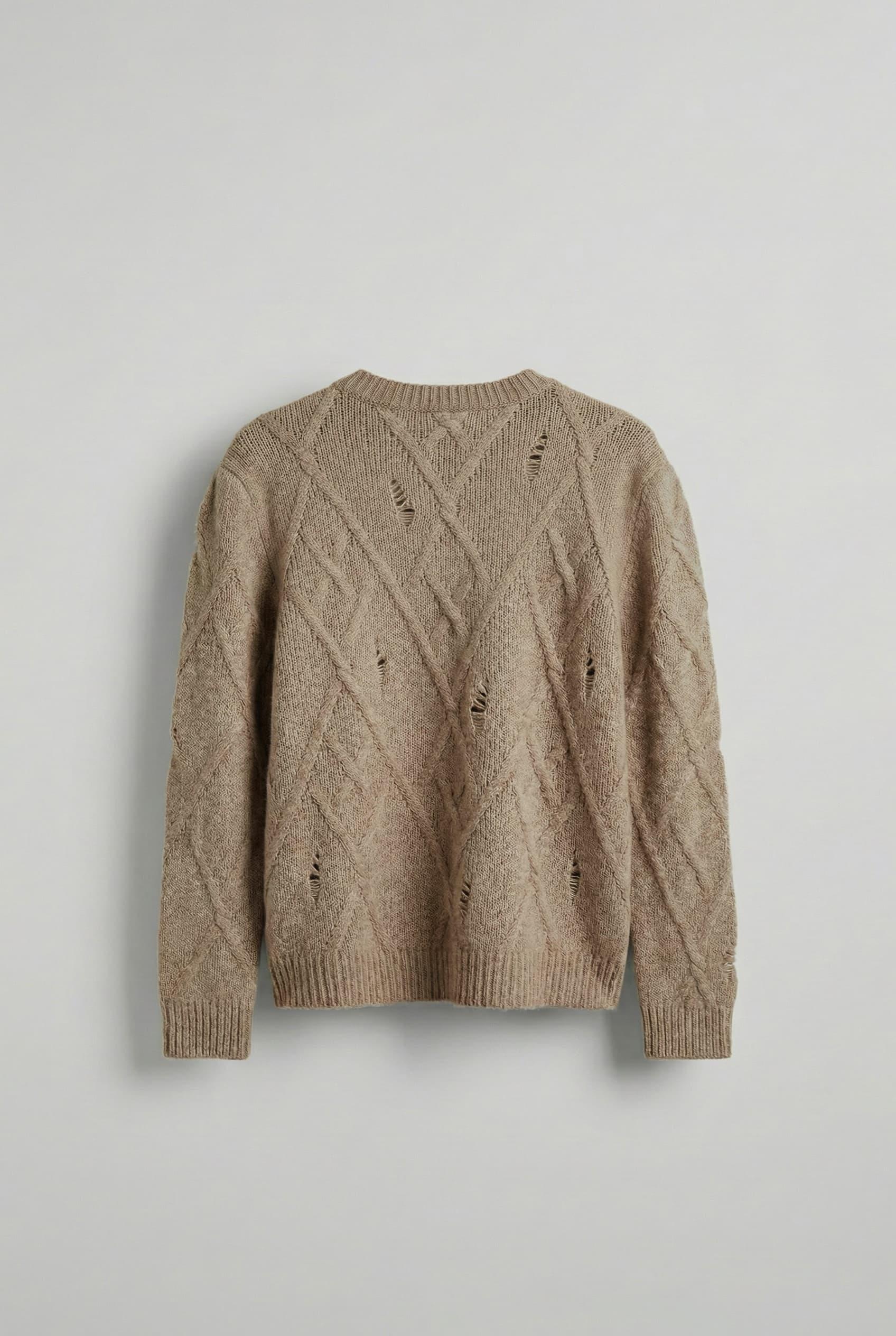 Erkek Oversize Desenli Triko Kazak Taş