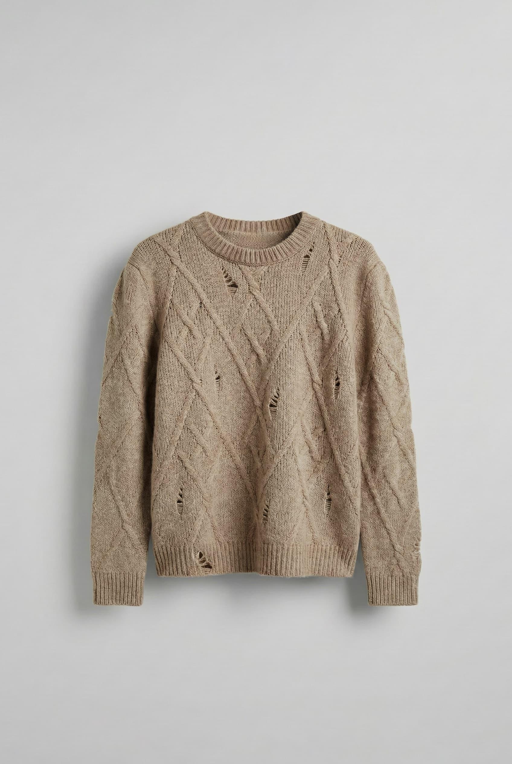 Erkek Oversize Desenli Triko Kazak Taş