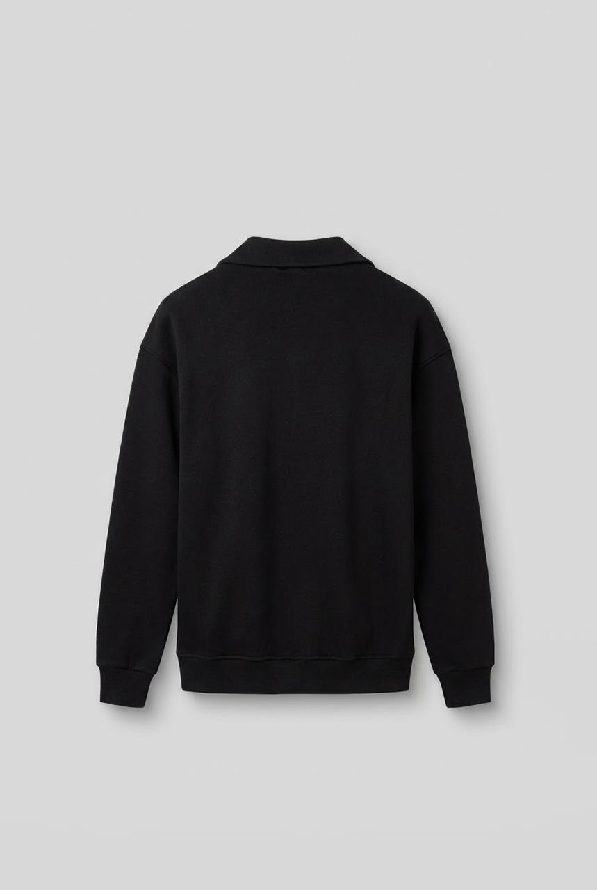 Erkek Oversize Dik Yaka Yarım Fermuarlı Sweatshirt Siyah