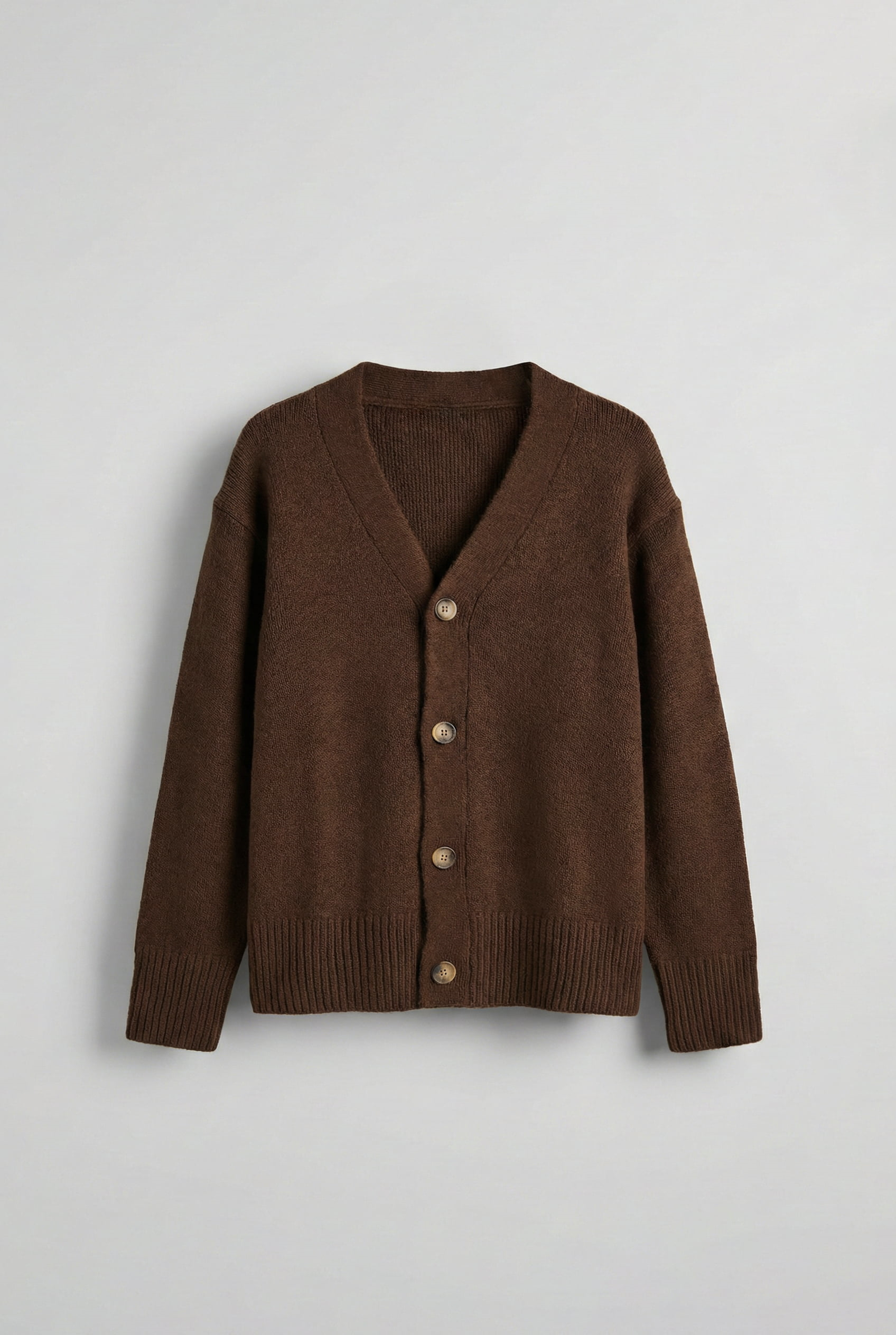 Erkek Oversize Düğmeli Hırka Kahverengi