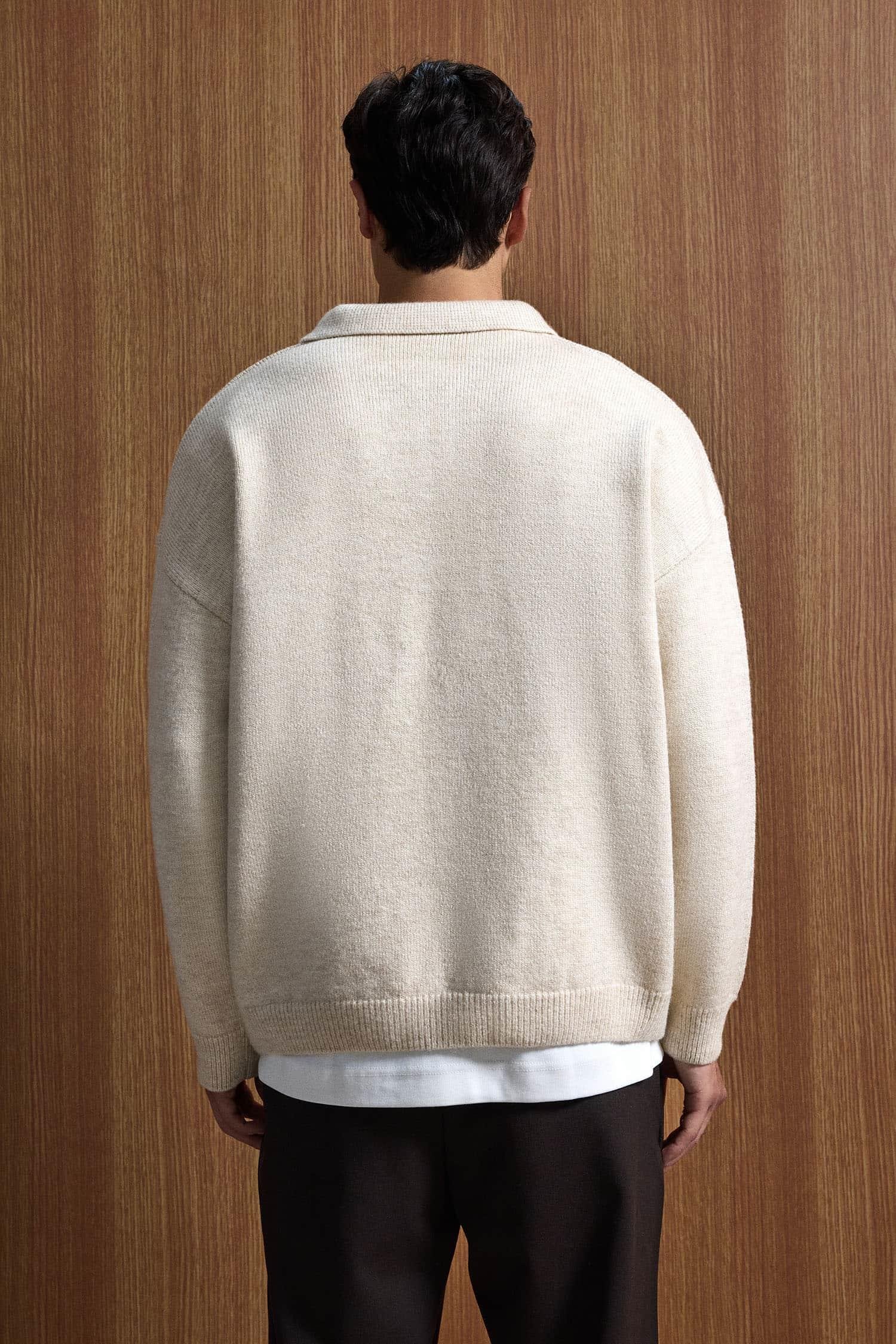 Erkek Oversize Düğmeli Triko Kazak Bej