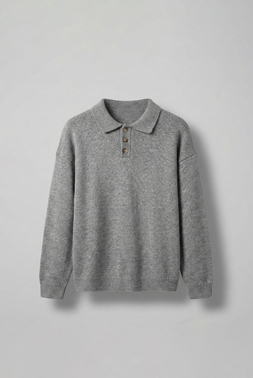 Erkek Oversize Düğmeli Triko Kazak Gri