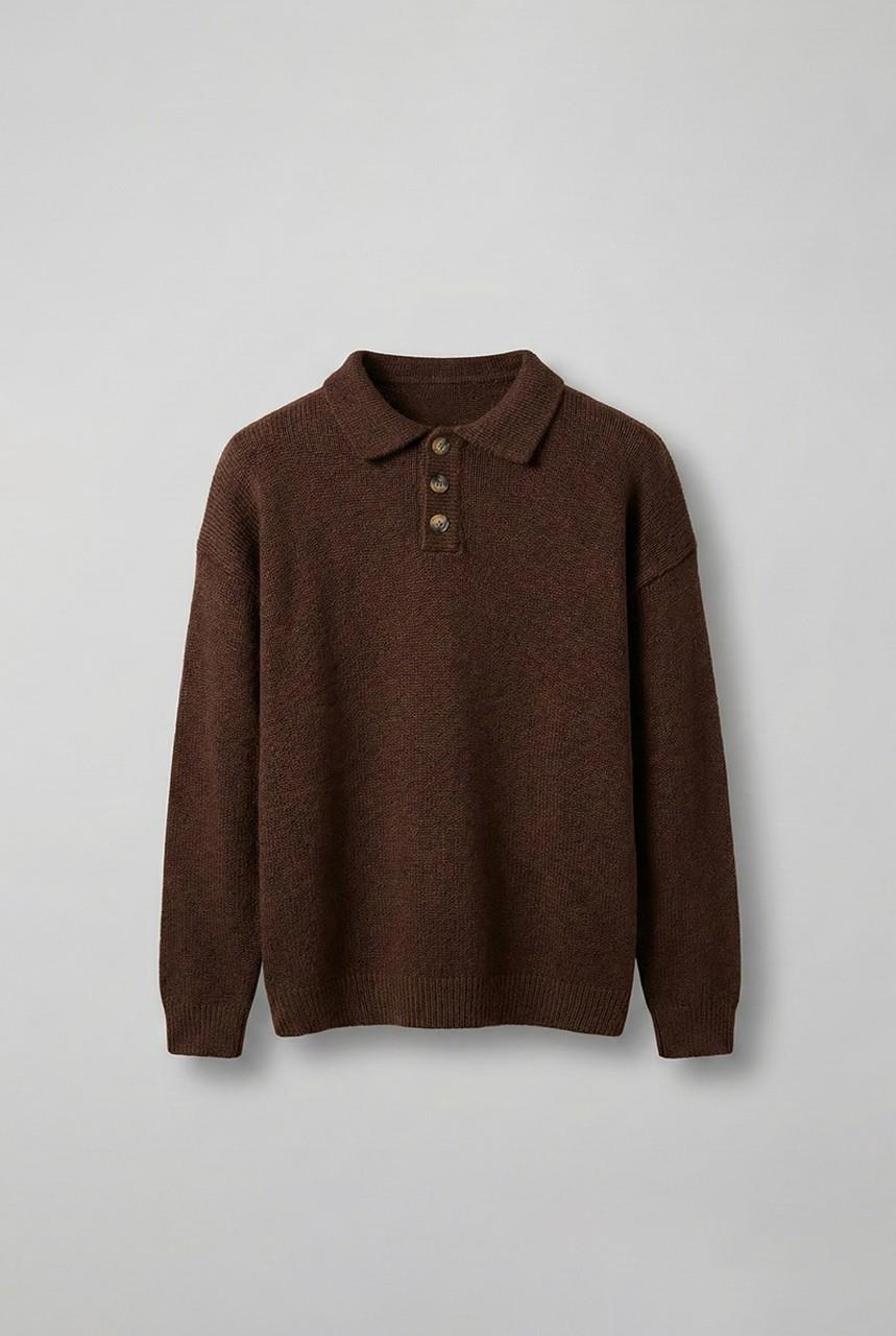 Erkek Oversize Düğmeli Triko Kazak Kahverengi