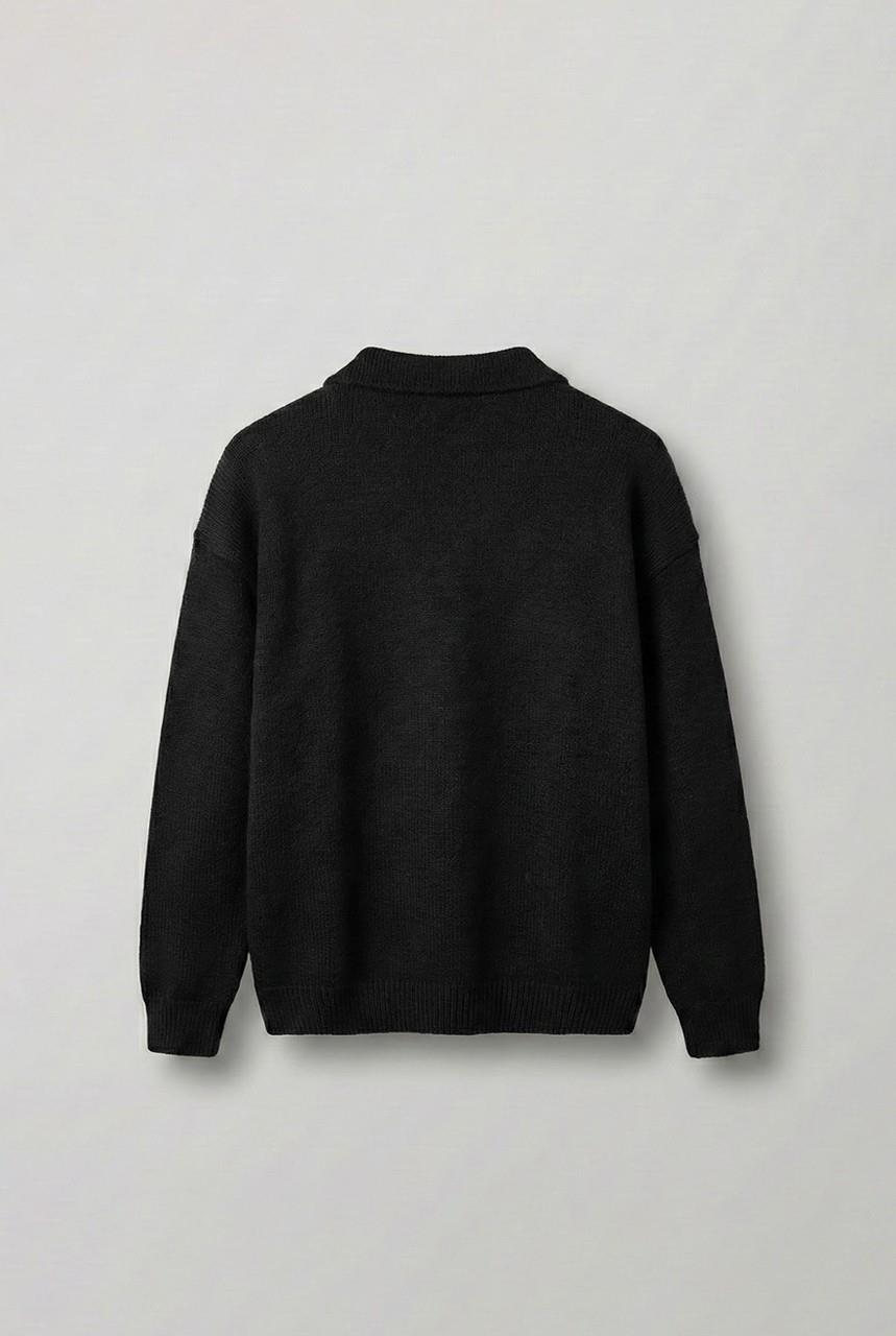 Erkek Oversize Düğmeli Triko Kazak Siyah