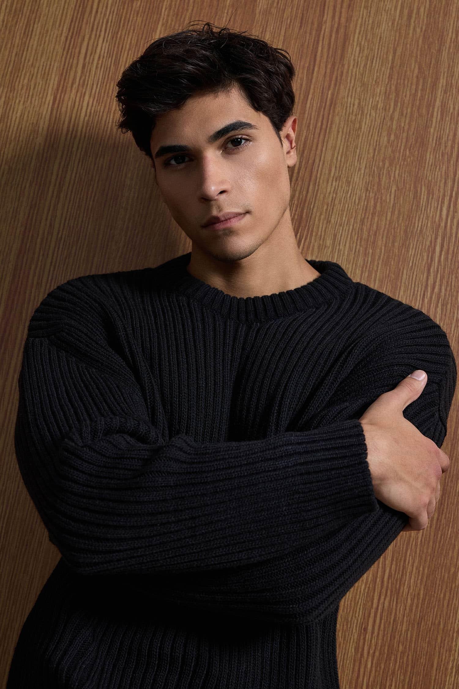 Erkek Oversize Fitilli Basic Triko Kazak Siyah