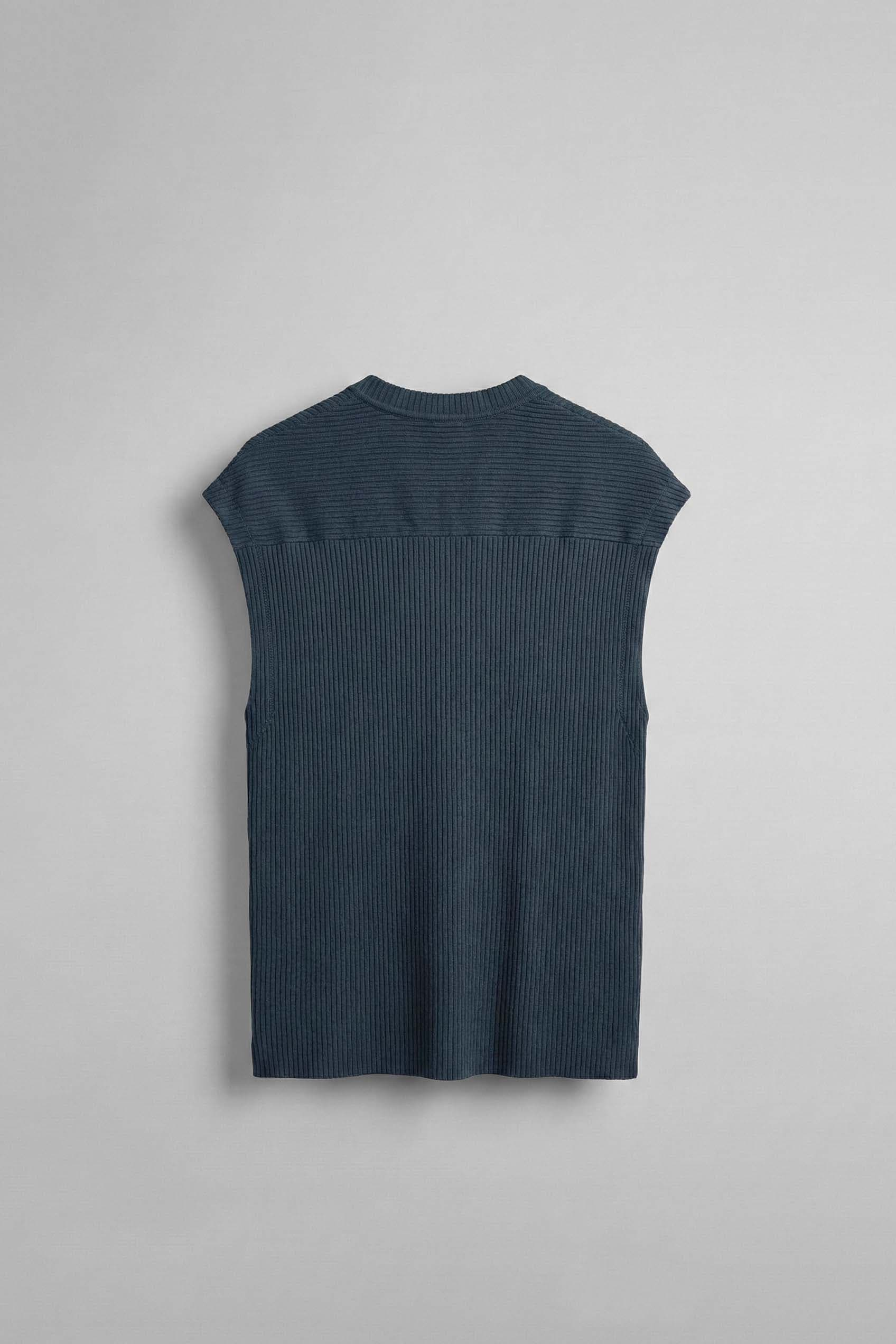 Erkek Oversize Fitilli Kolsuz T-Shirt Petrol Mavi