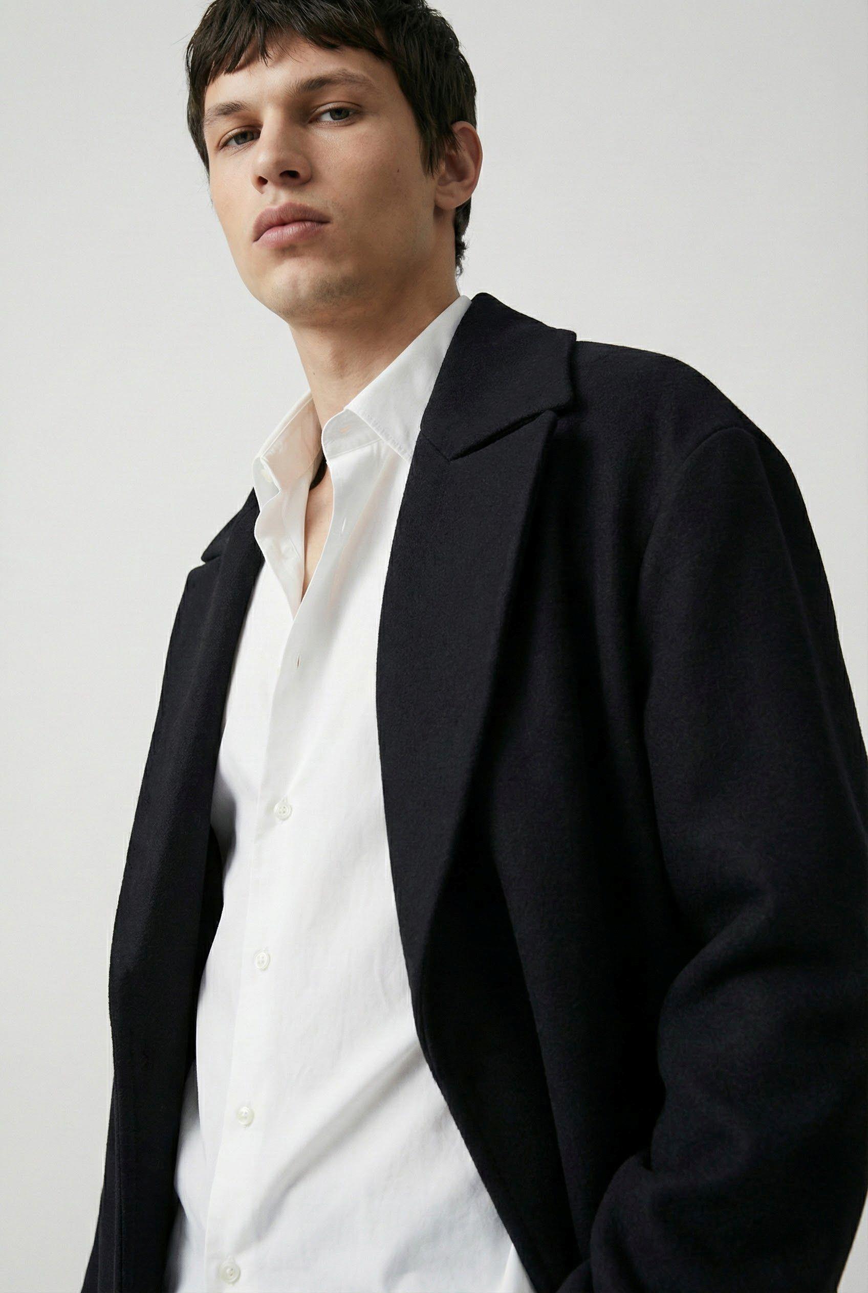 Erkek Oversize İtalyan Kaşe Kaban Siyah