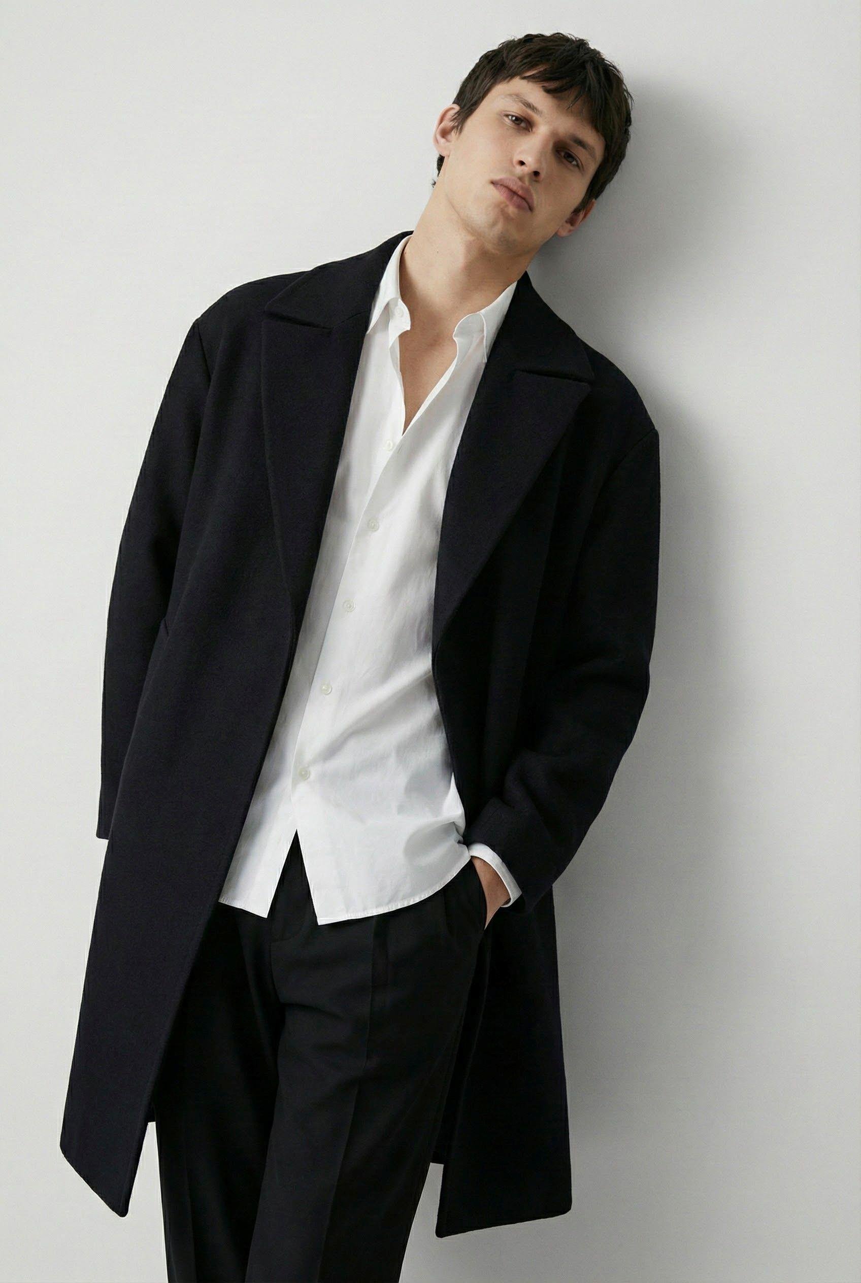 Erkek Oversize İtalyan Kaşe Kaban Siyah