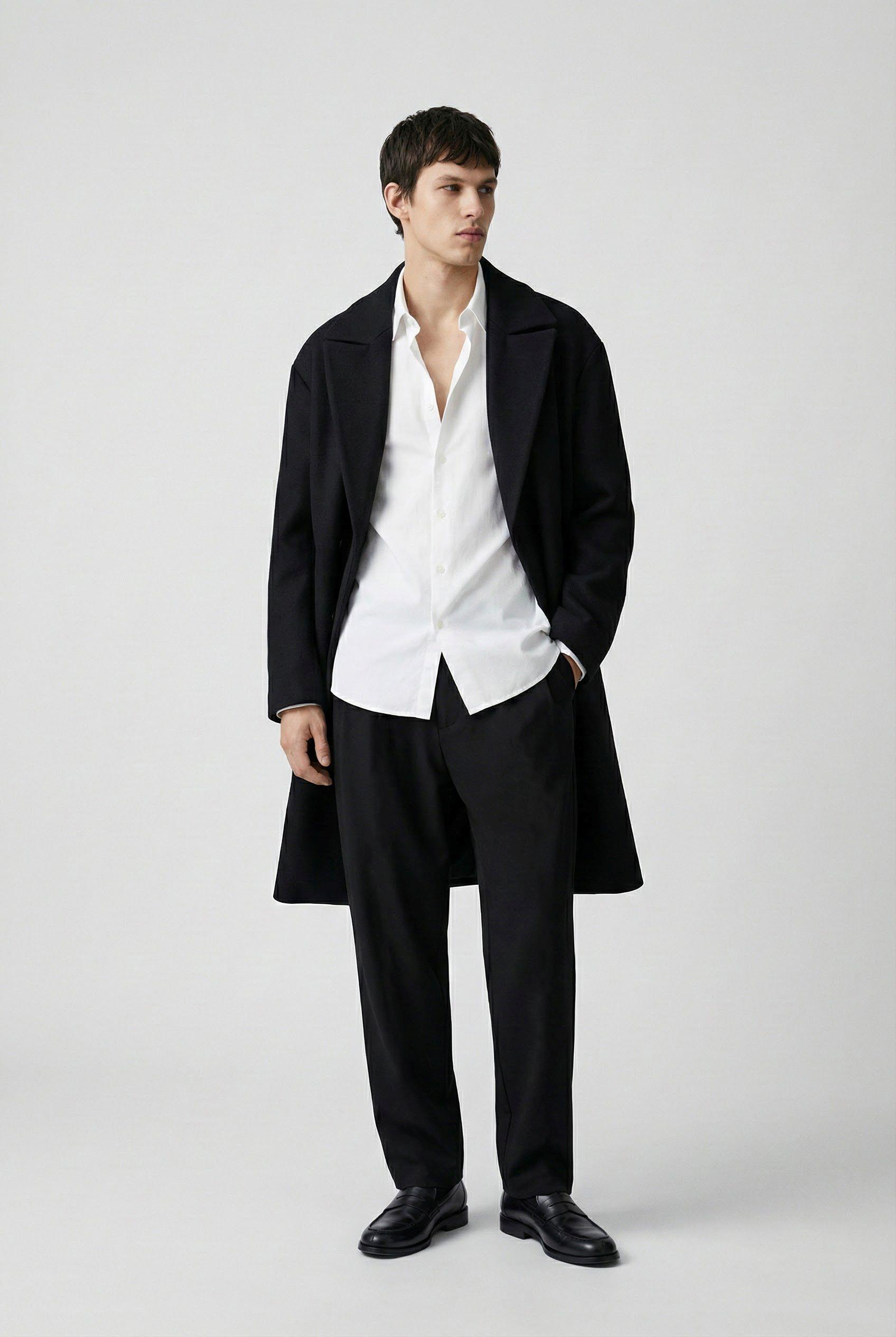 Erkek Oversize İtalyan Kaşe Kaban Siyah