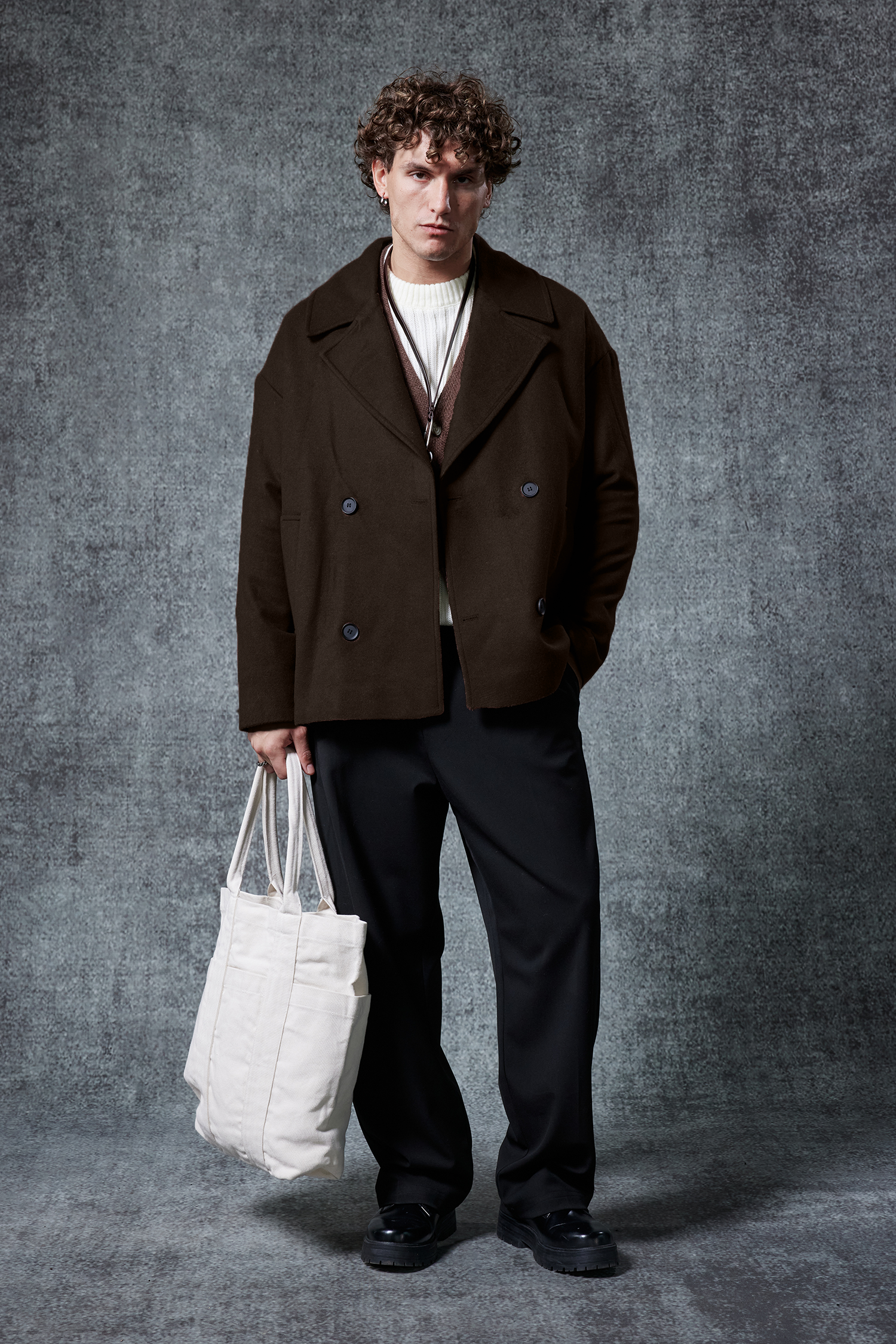 Erkek Oversize Kruvaze Kaban Koyu Kahve