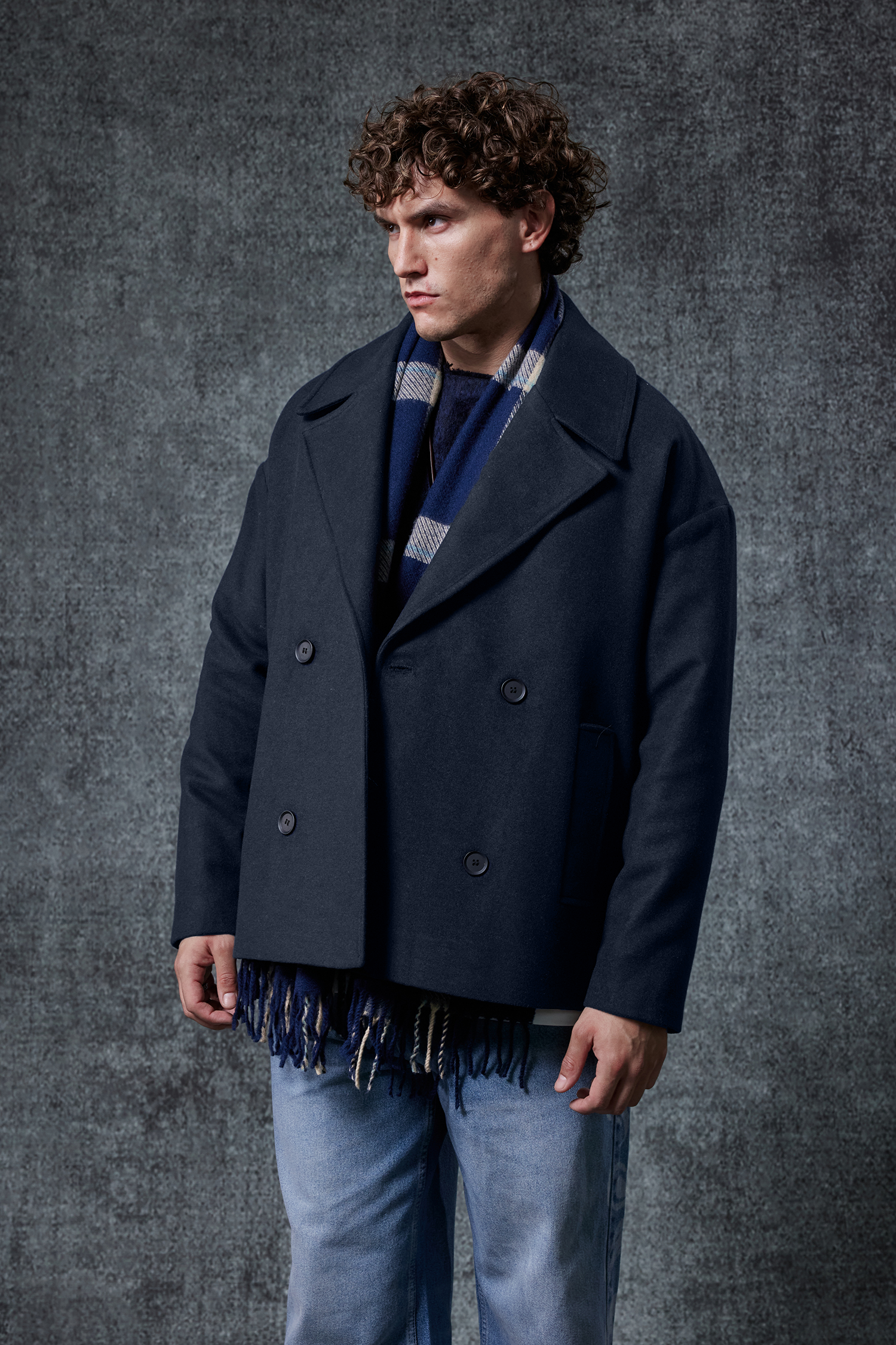 Erkek Oversize Kruvaze Kaban Lacivert