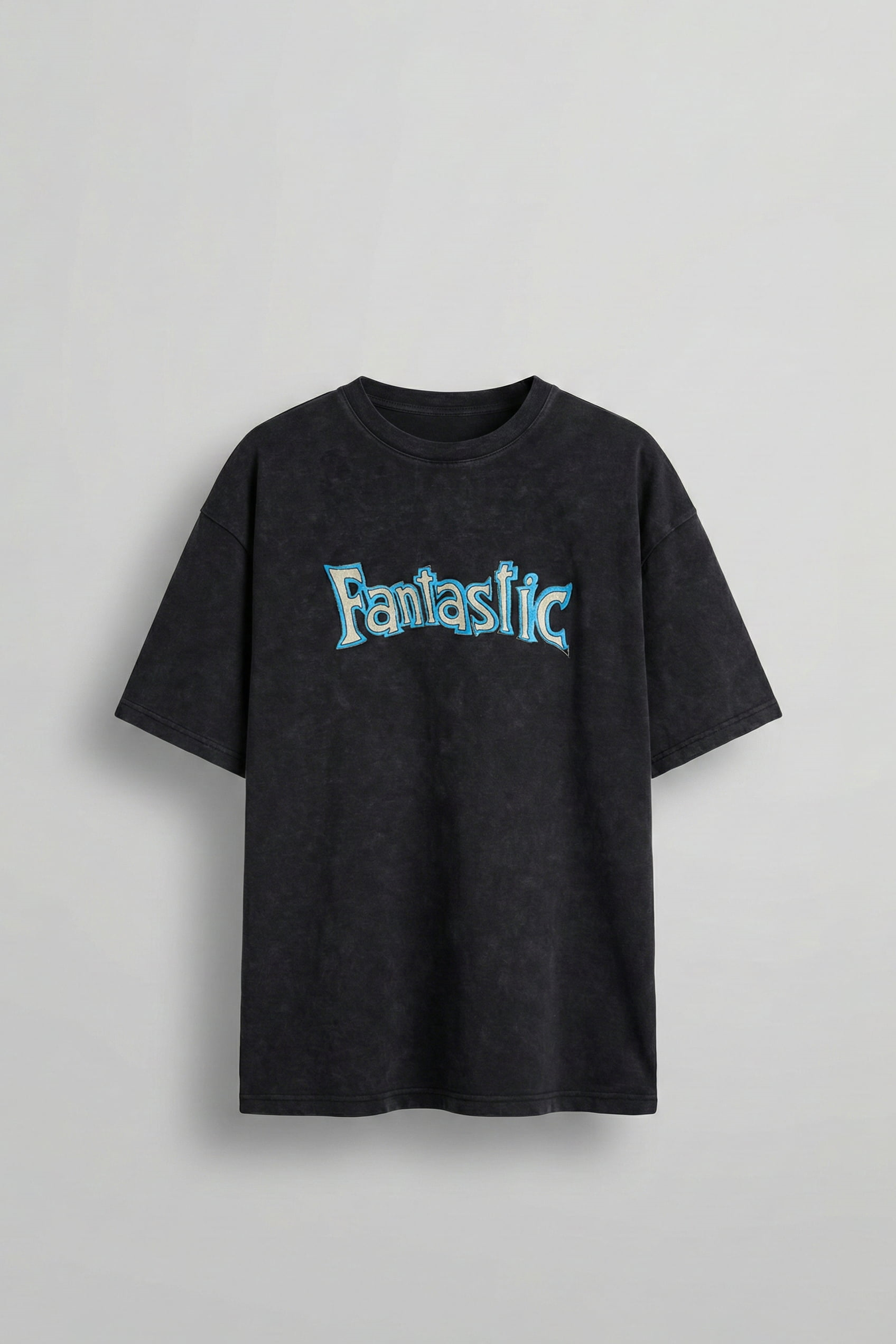 Erkek Oversize Nakışlı Yıkamalı T-Shirt Siyah